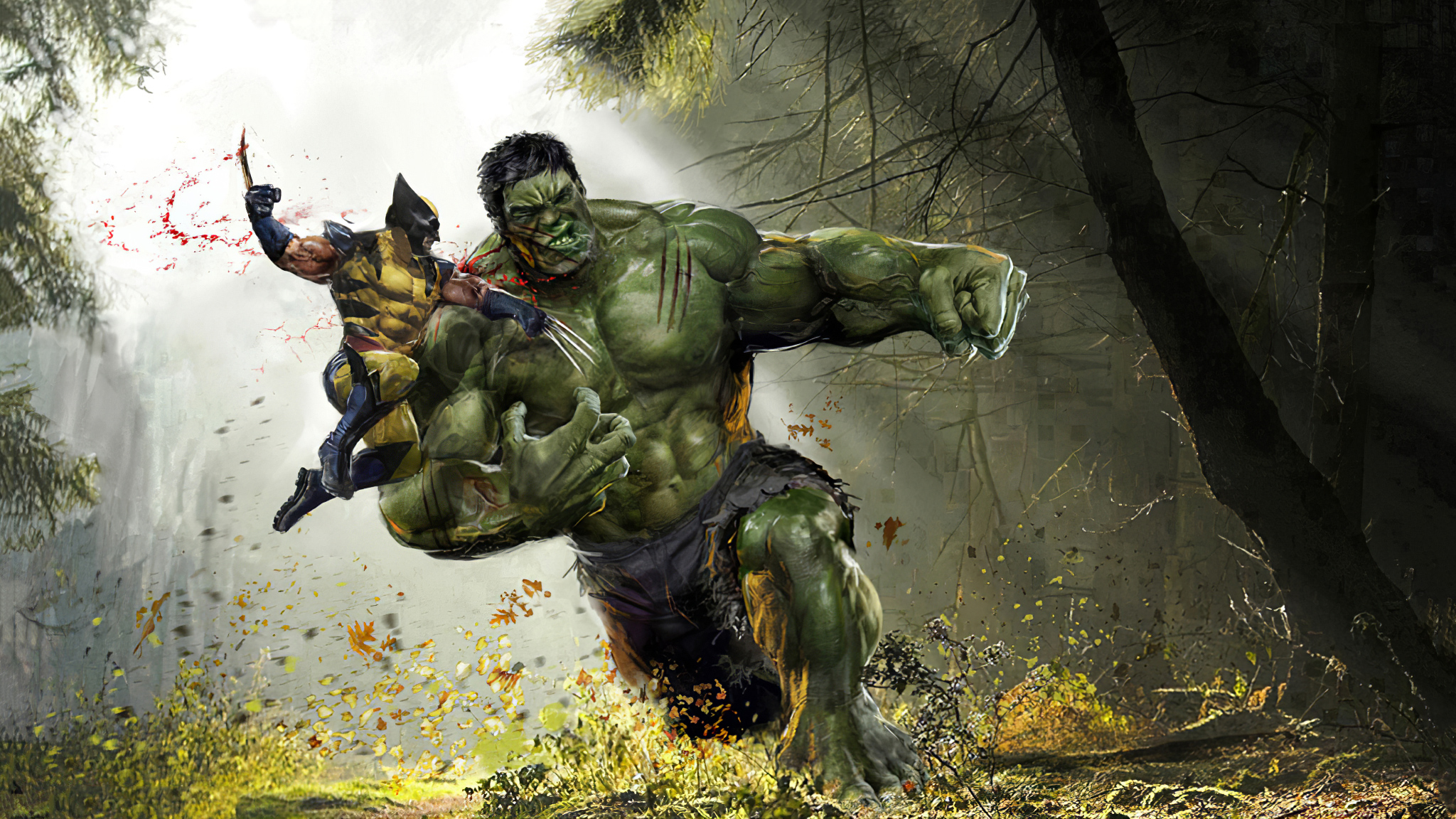 Download mobile wallpaper X Men, Hulk, Battle, Crossover, Wolverine, Comics for free.