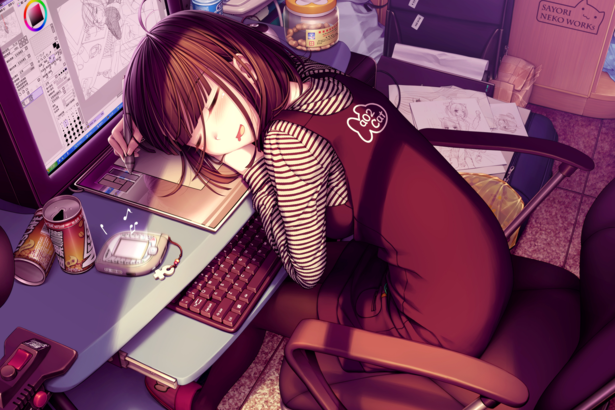 Free download wallpaper Anime, Girl, Sleeping, Brown Hair on your PC desktop