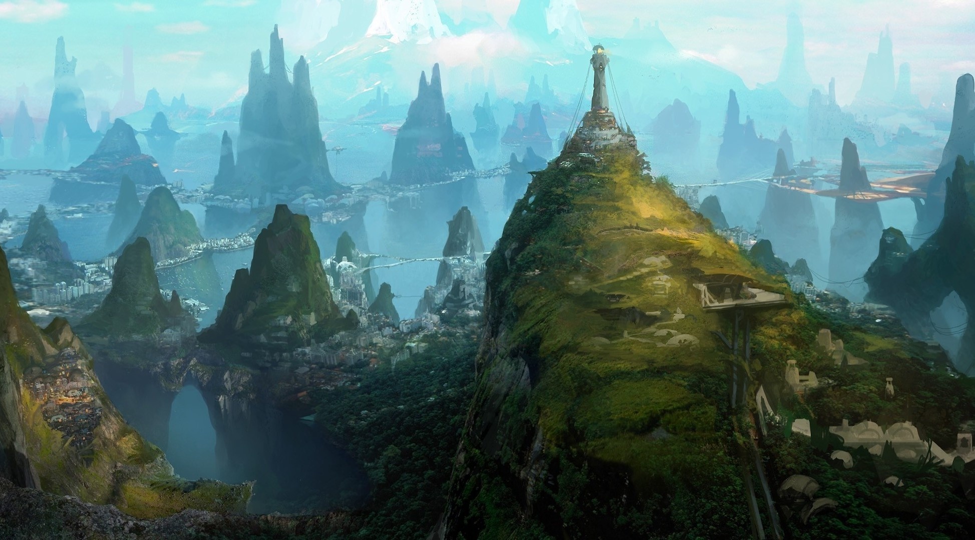 Free download wallpaper Landscape, Fantasy, City, Building on your PC desktop