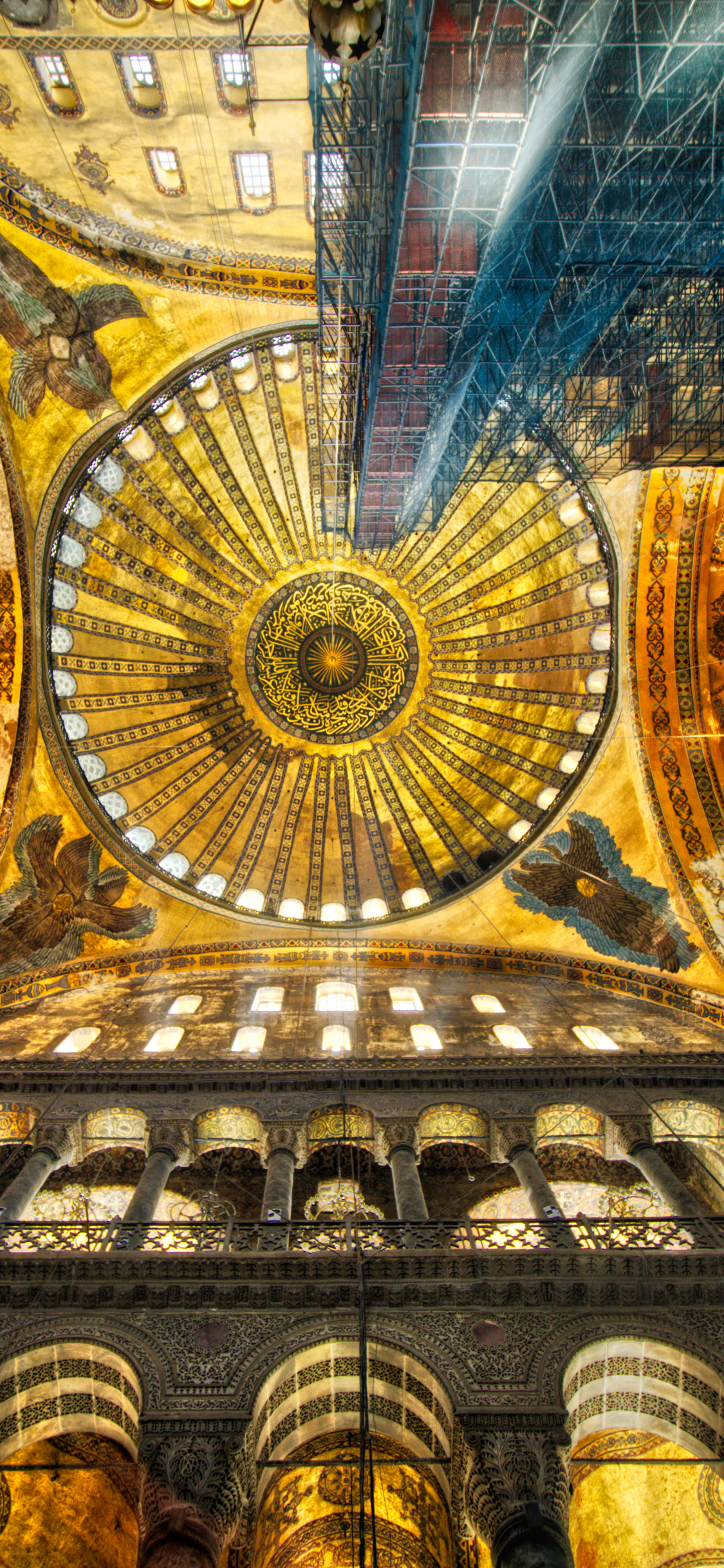 hagia sophia, religious, ceiling, dome, istanbul, columns, turkey, mosques