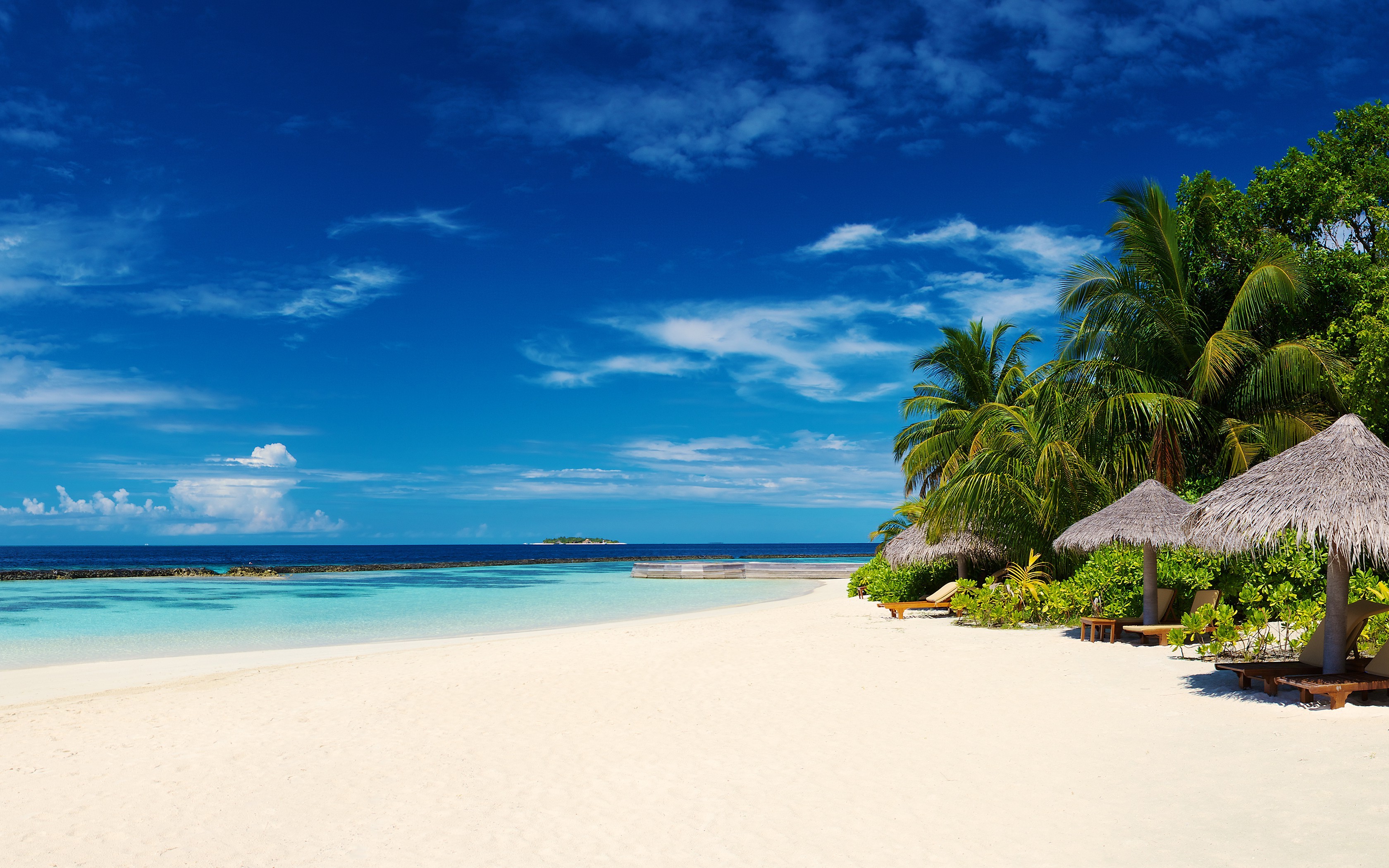 Скачать обои бесплатно Пляж, Пальмы, Океан, Праздник, Синий, Земля, Тропический, Мальдивы, Фотографии картинка на рабочий стол ПК