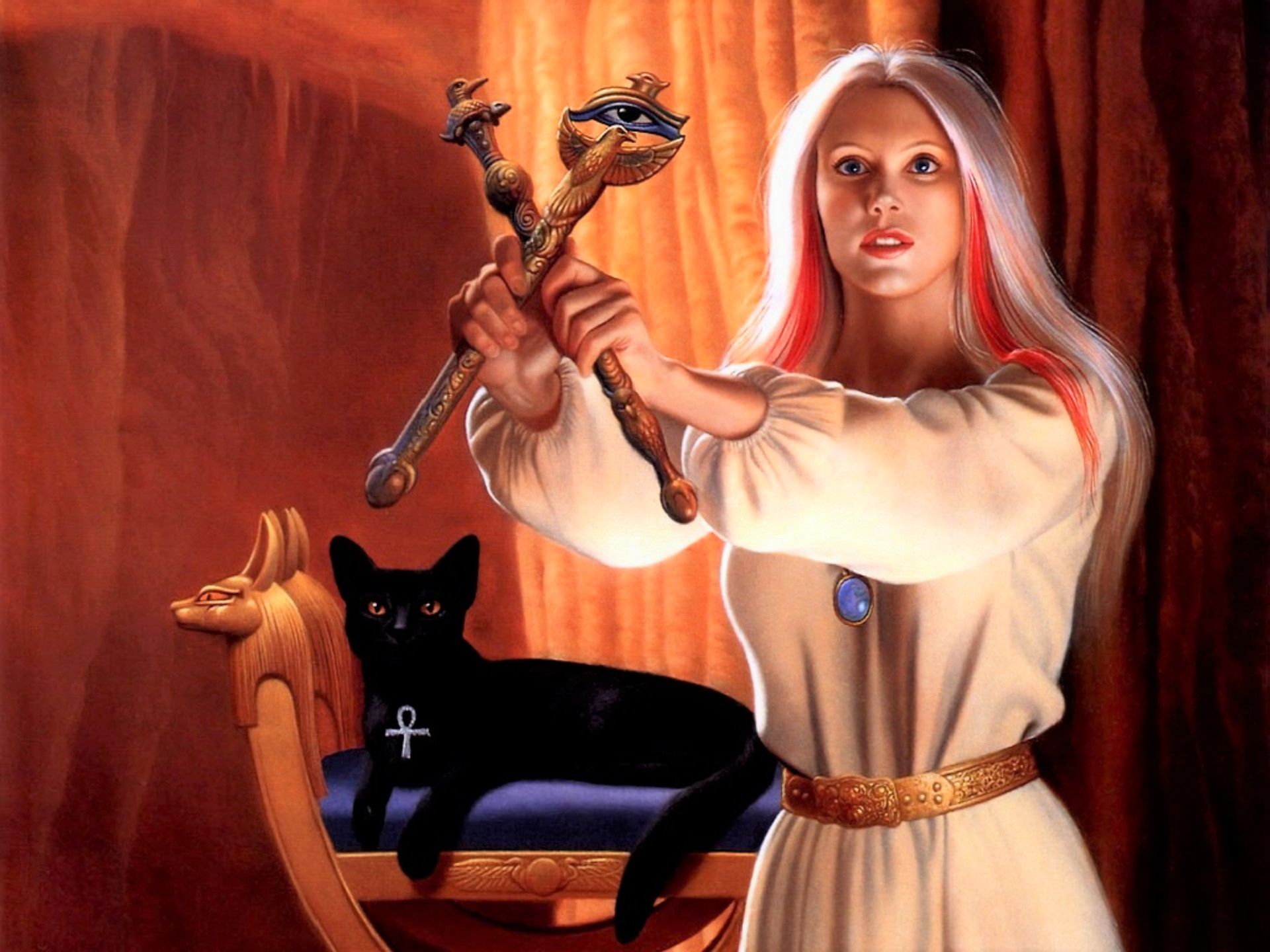 Free download wallpaper Fantasy, Cat, Sorceress, Egyptian on your PC desktop
