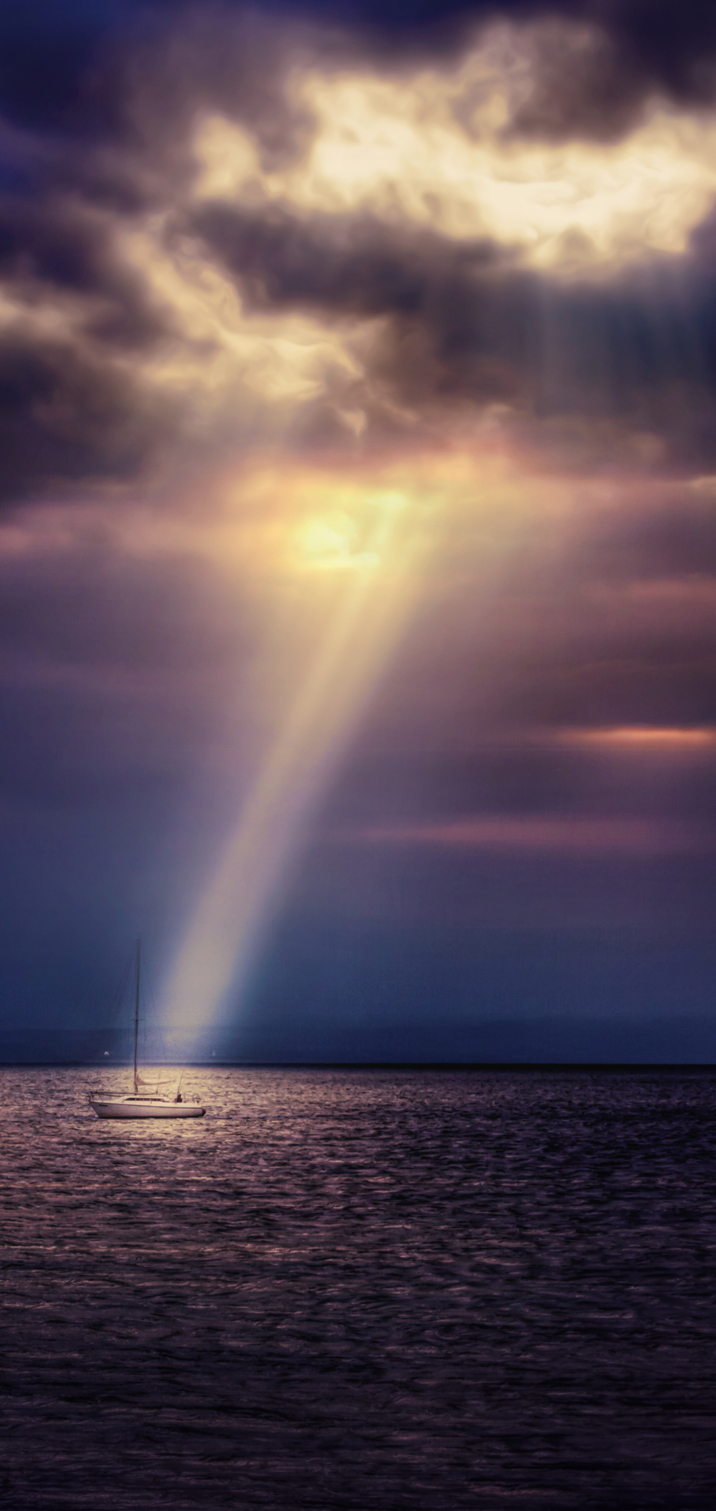 Download mobile wallpaper Sea, Sailboat, Cloud, Photography, Sunbeam, Seascape for free.