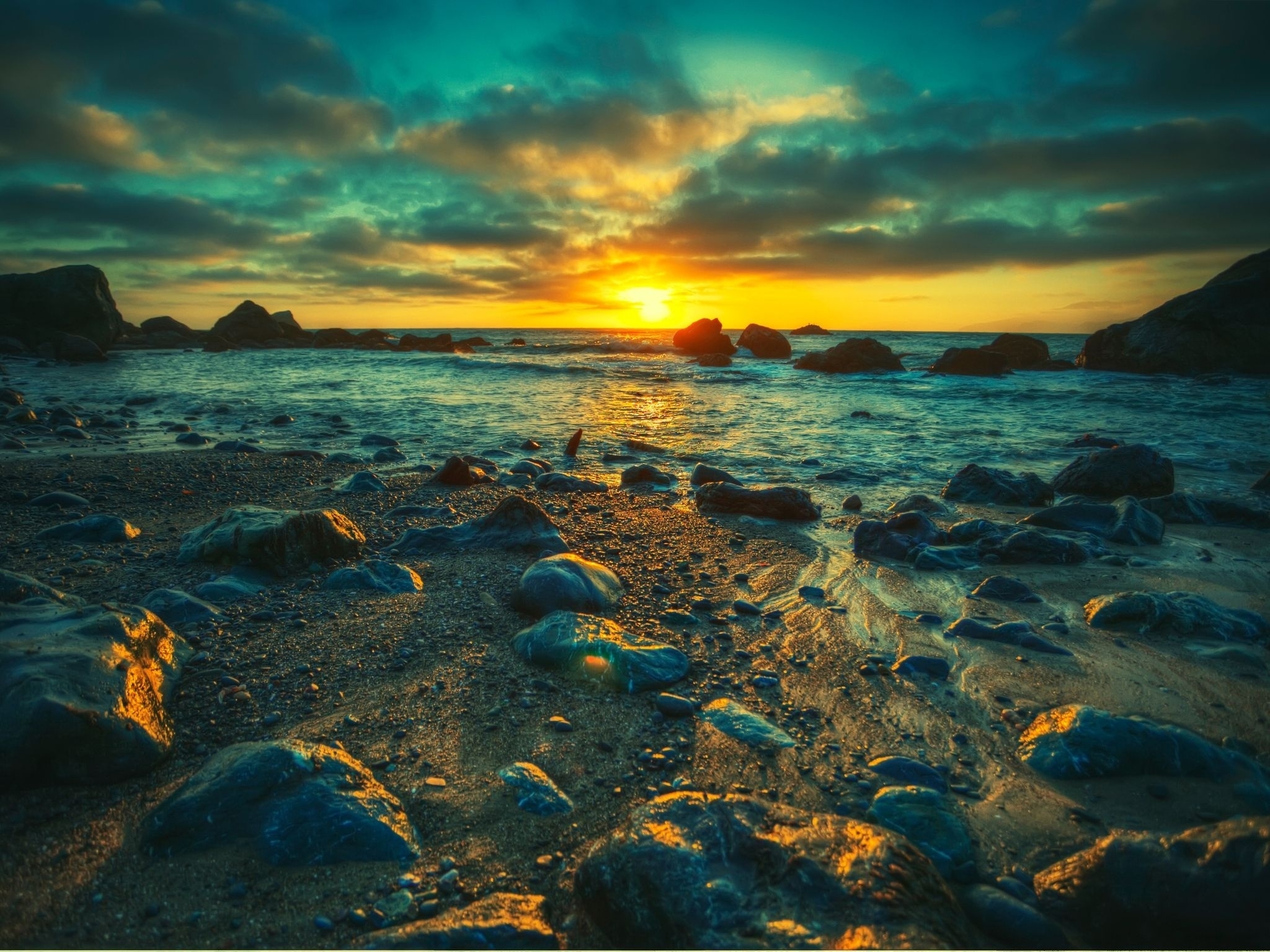 sun, stones, color, nature, sunset, colors Full HD