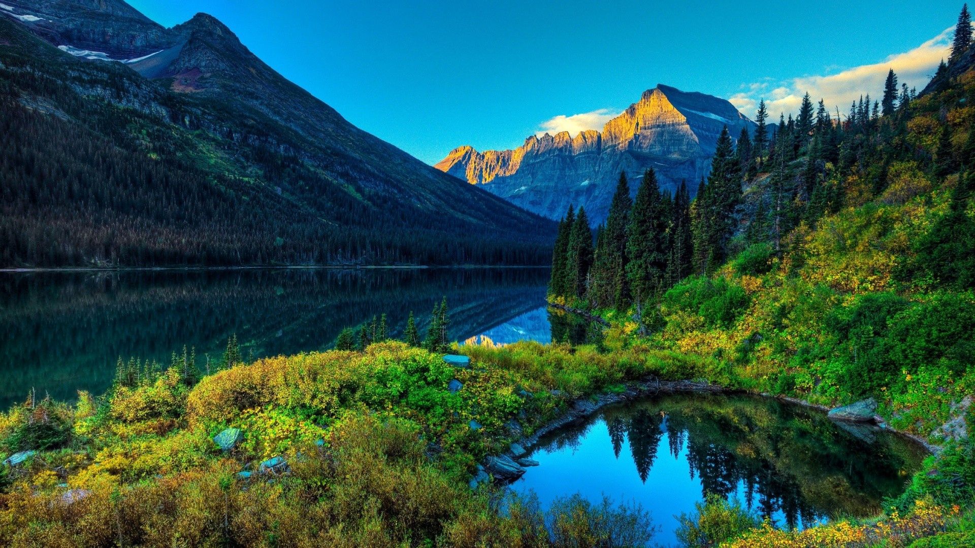 Téléchargez gratuitement l'image Herbe, Nature, Arbres, Rivières, Montagnes sur le bureau de votre PC