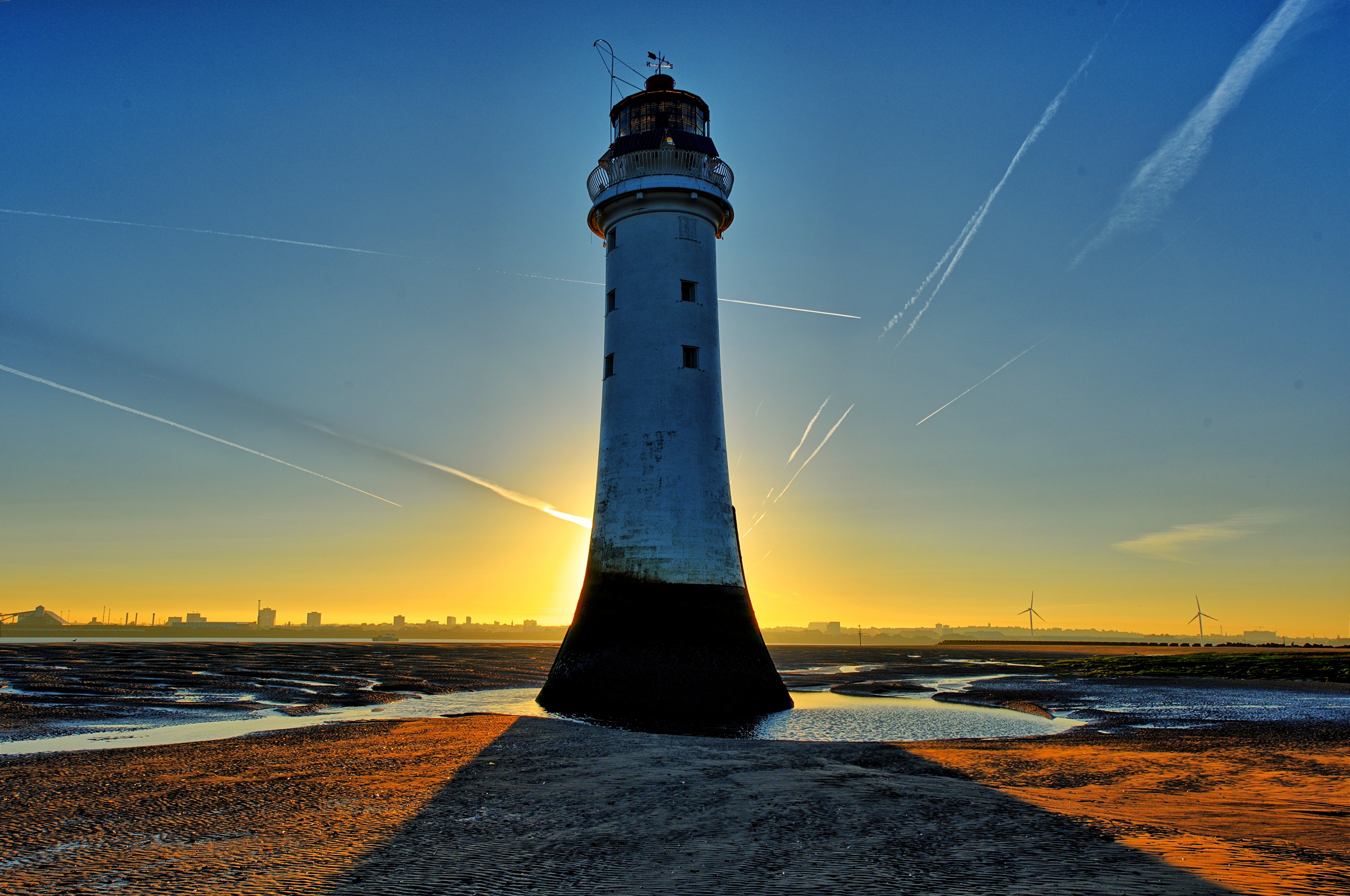 Free download wallpaper Sky, Sunrise, Lighthouse, Man Made on your PC desktop