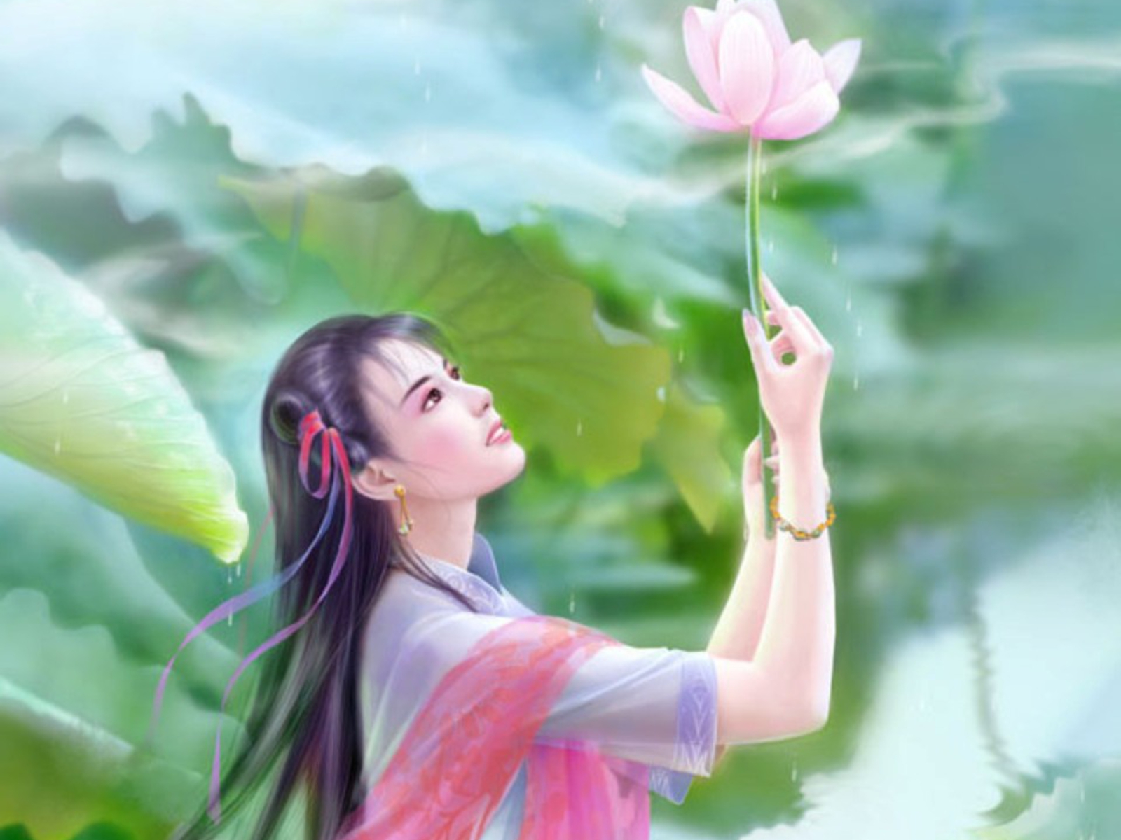 Handy-Wallpaper Lotus, Kimono, Asiatinnen, Frauen kostenlos herunterladen.