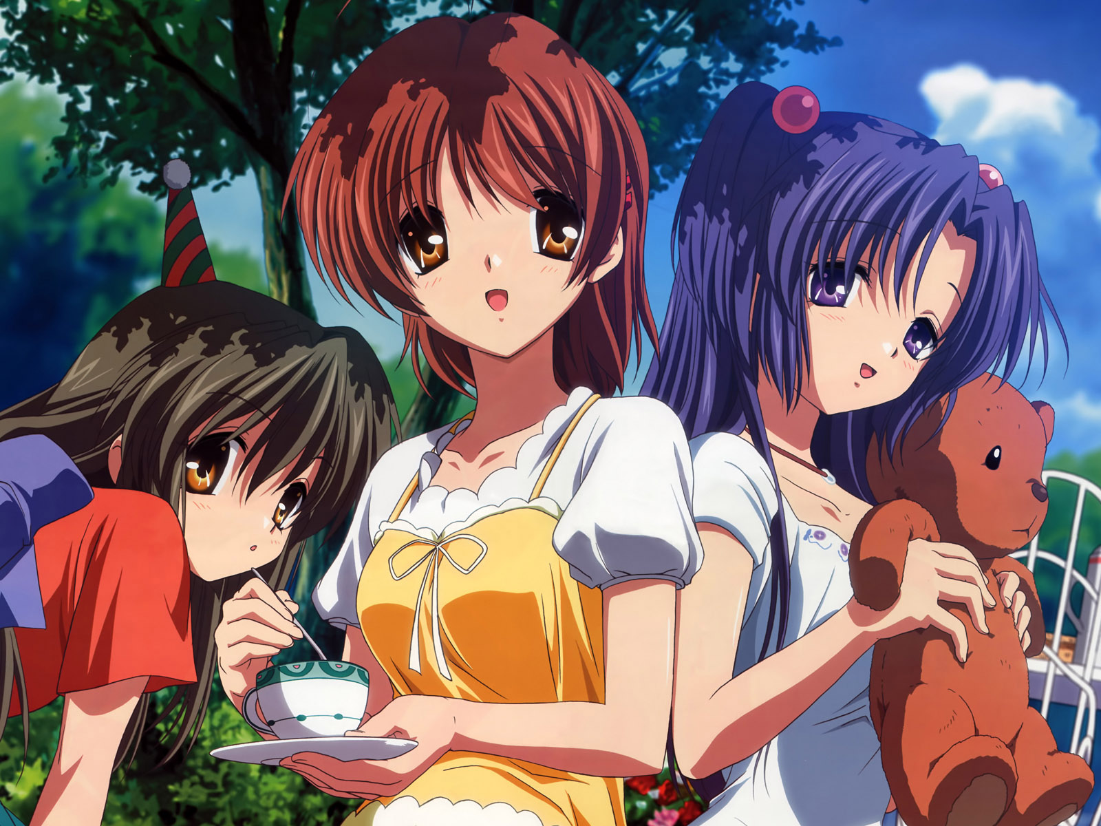 Handy-Wallpaper Animes, Clannad, Nagisa Furukawa, Kotomi Ichinose, Fuuko Ibuki kostenlos herunterladen.