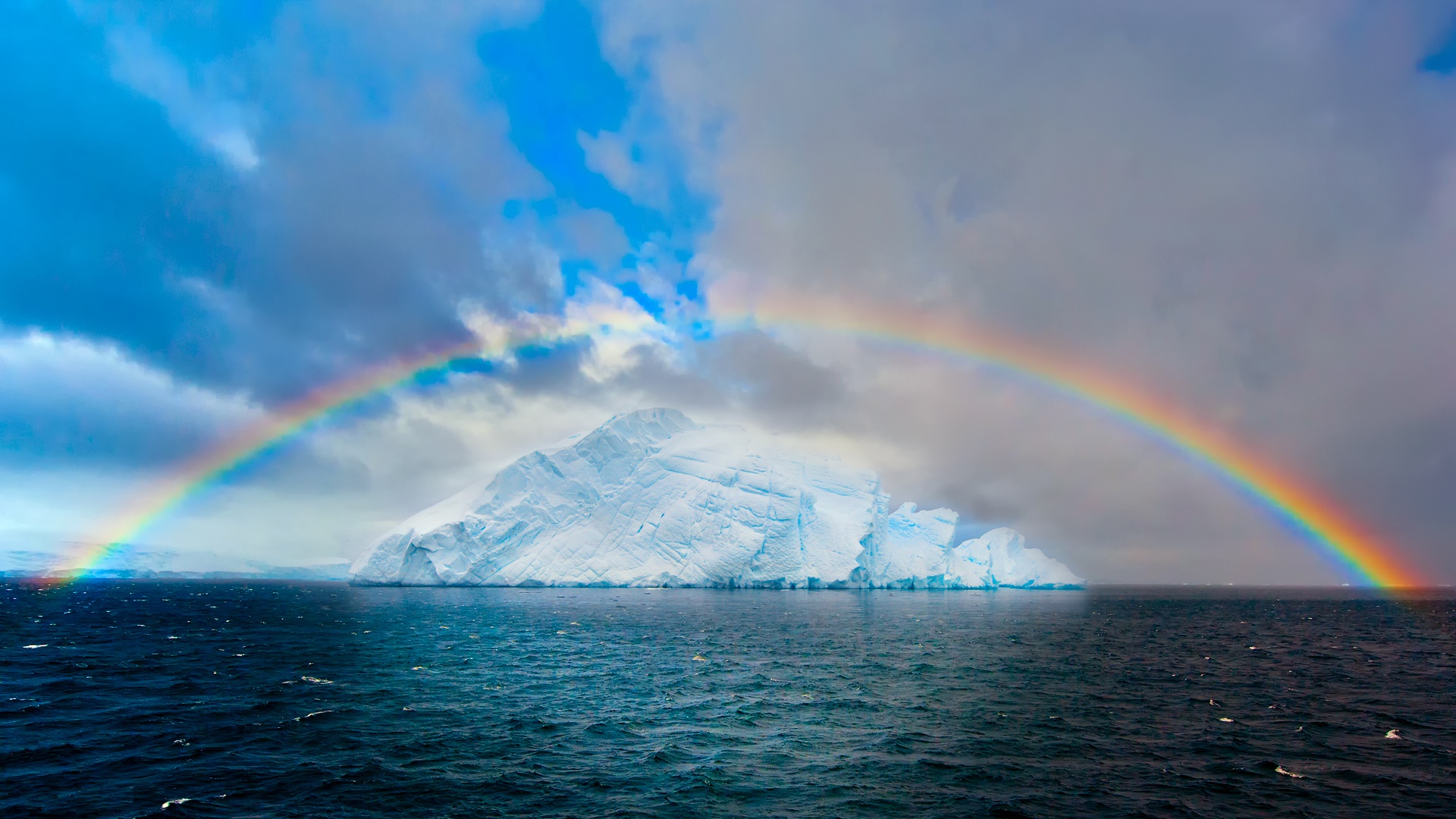 Free download wallpaper Nature, Rainbow, Ocean, Earth, Cloud, Iceberg on your PC desktop