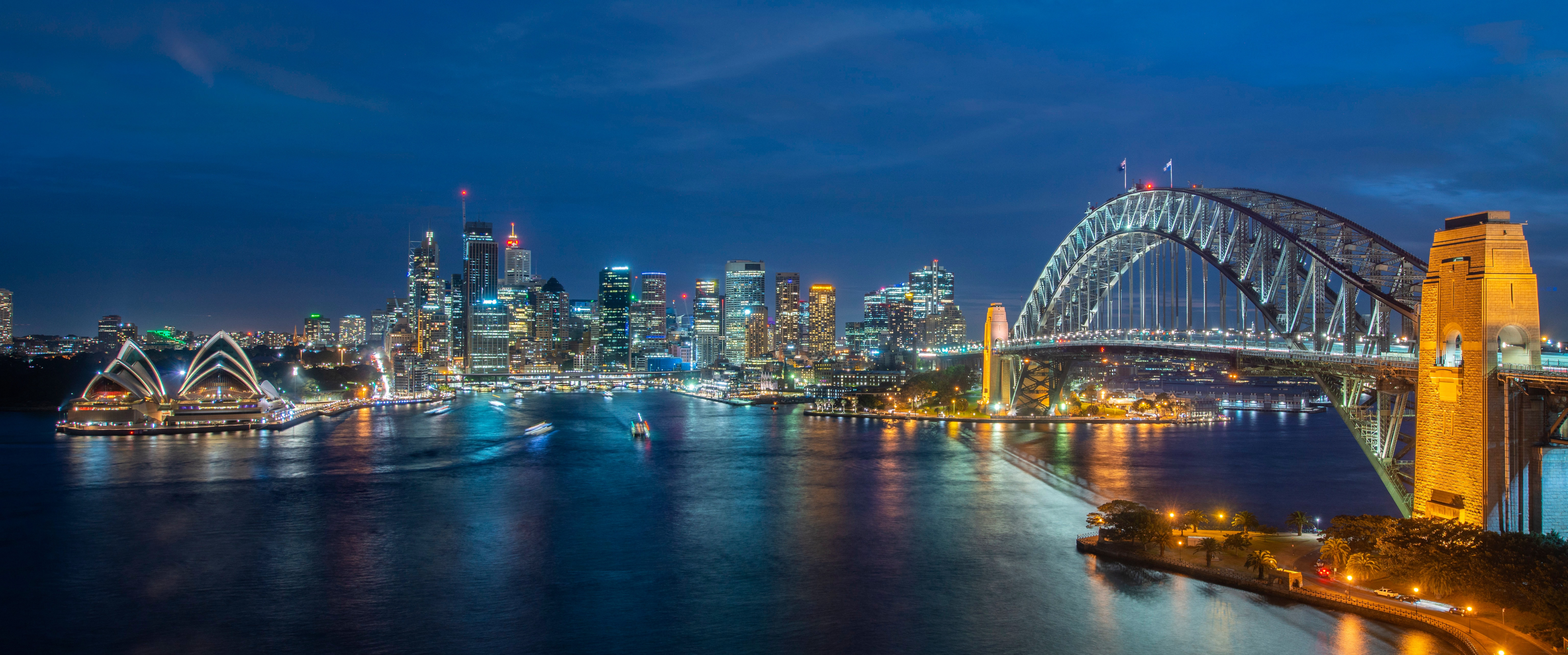 Скачать картинку Города, Ночь, Мост, Городской Пейзаж, Сидней, Австралия, Сделано Человеком в телефон бесплатно.