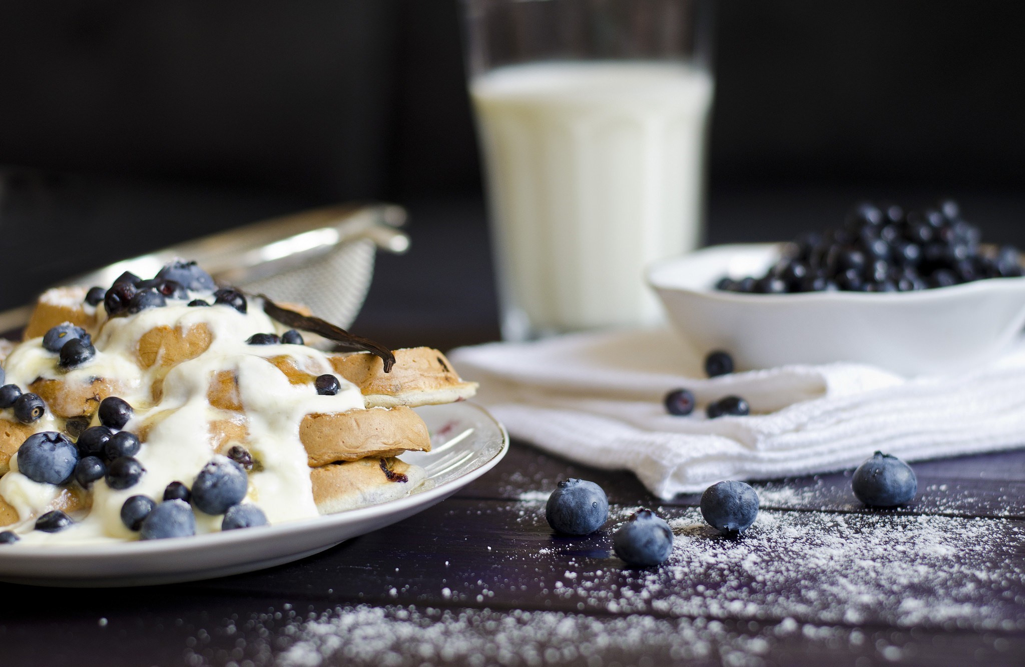 Download mobile wallpaper Food, Blueberry, Waffle, Breakfast for free.