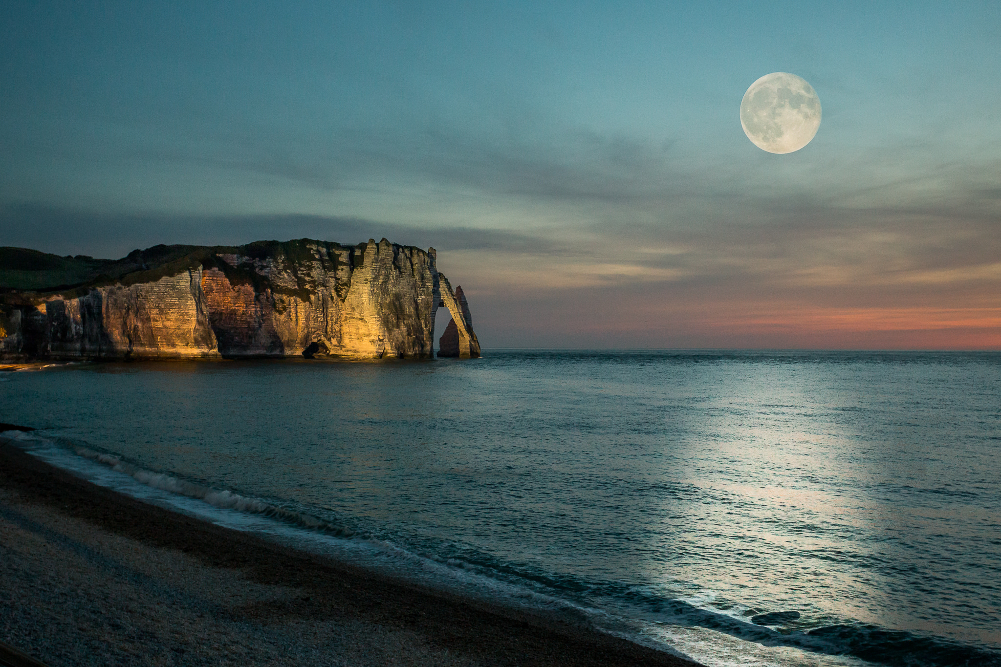 Téléchargez gratuitement l'image Mer, Nuit, Lune, Horizon, Océan, Falaise, Terre/nature sur le bureau de votre PC