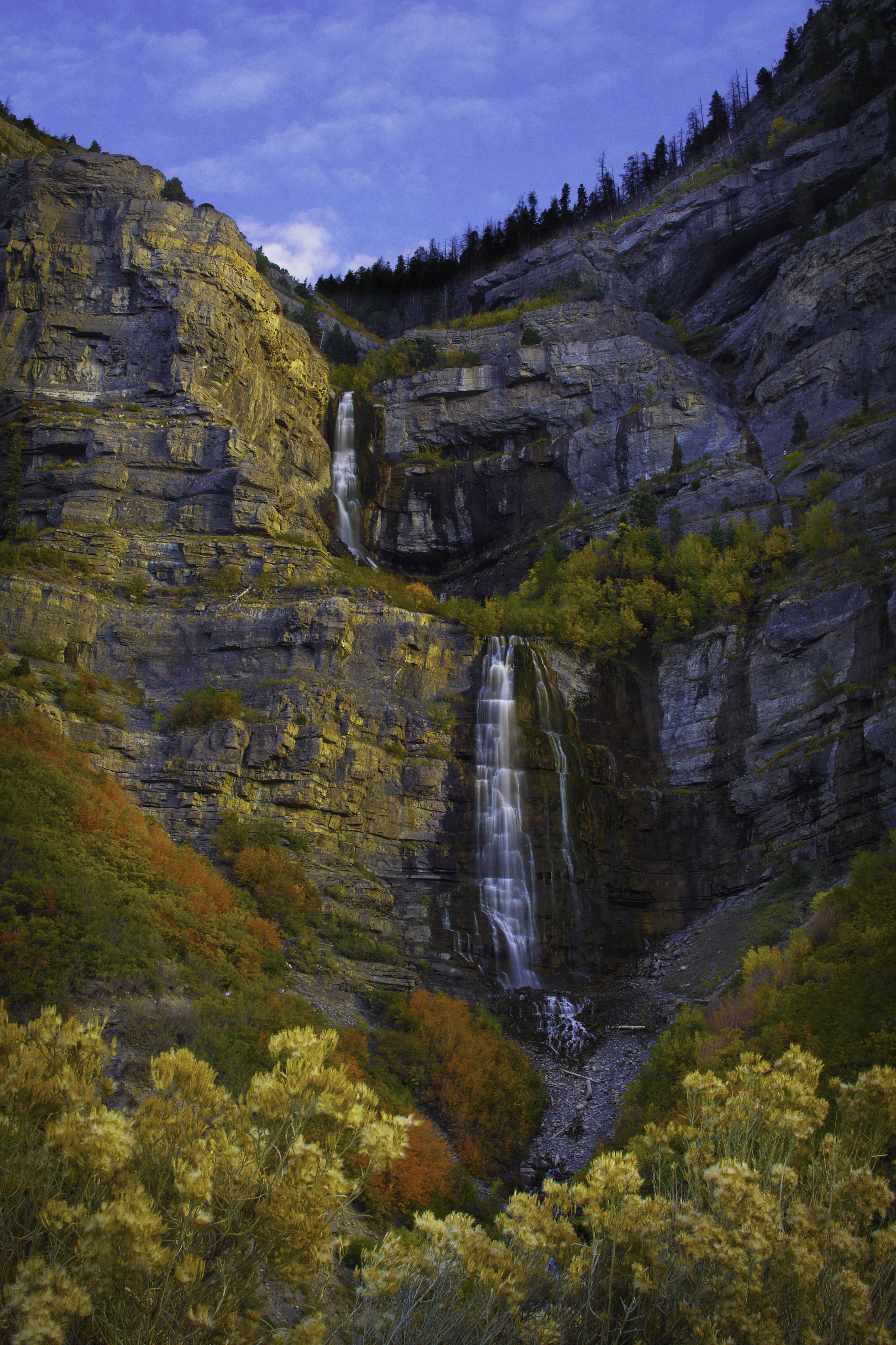 Free download wallpaper Trees, Bush, Rocks, Nature, Waterfall on your PC desktop
