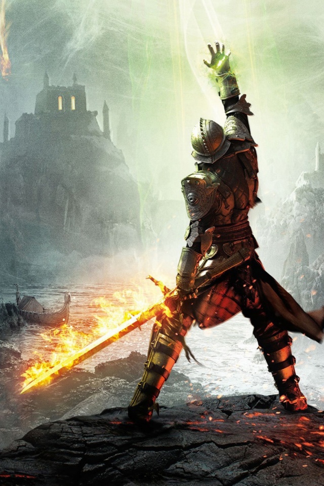 Download mobile wallpaper Fire, Warrior, Sword, Video Game, Dragon Age, Dragon Age: Inquisition for free.