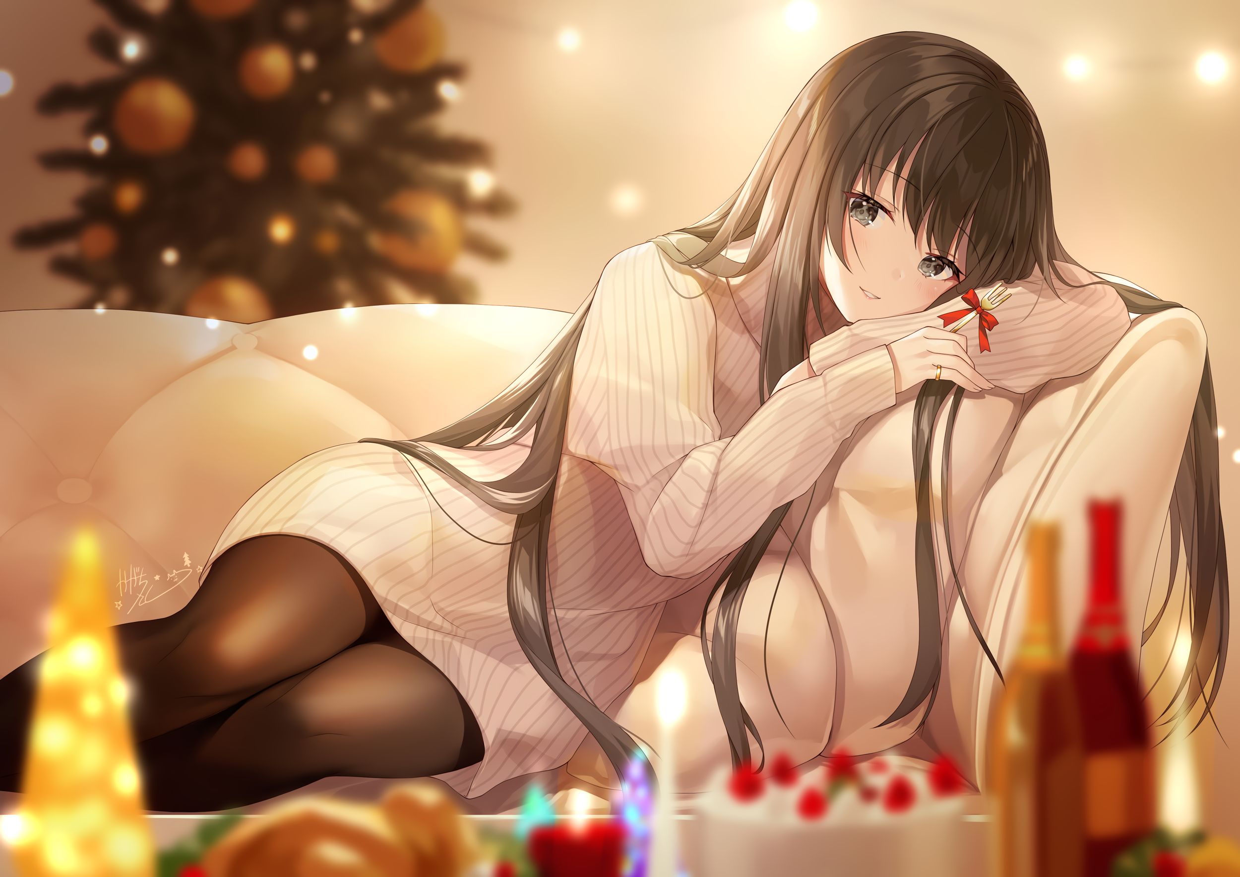 Free download wallpaper Anime, Christmas, Original, Pantyhose on your PC desktop