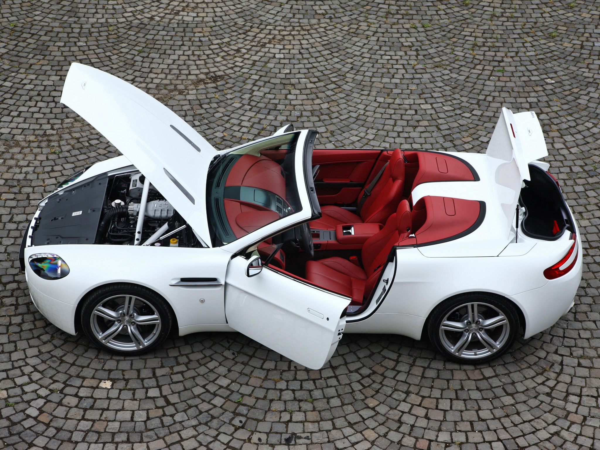 cars, auto, aston martin, white, view from above, cabriolet, 2008, v8, vantage