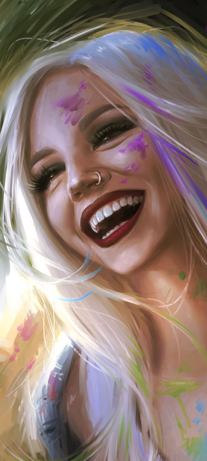 Download mobile wallpaper Smile, Artistic, Blonde, Women, Lipstick for free.