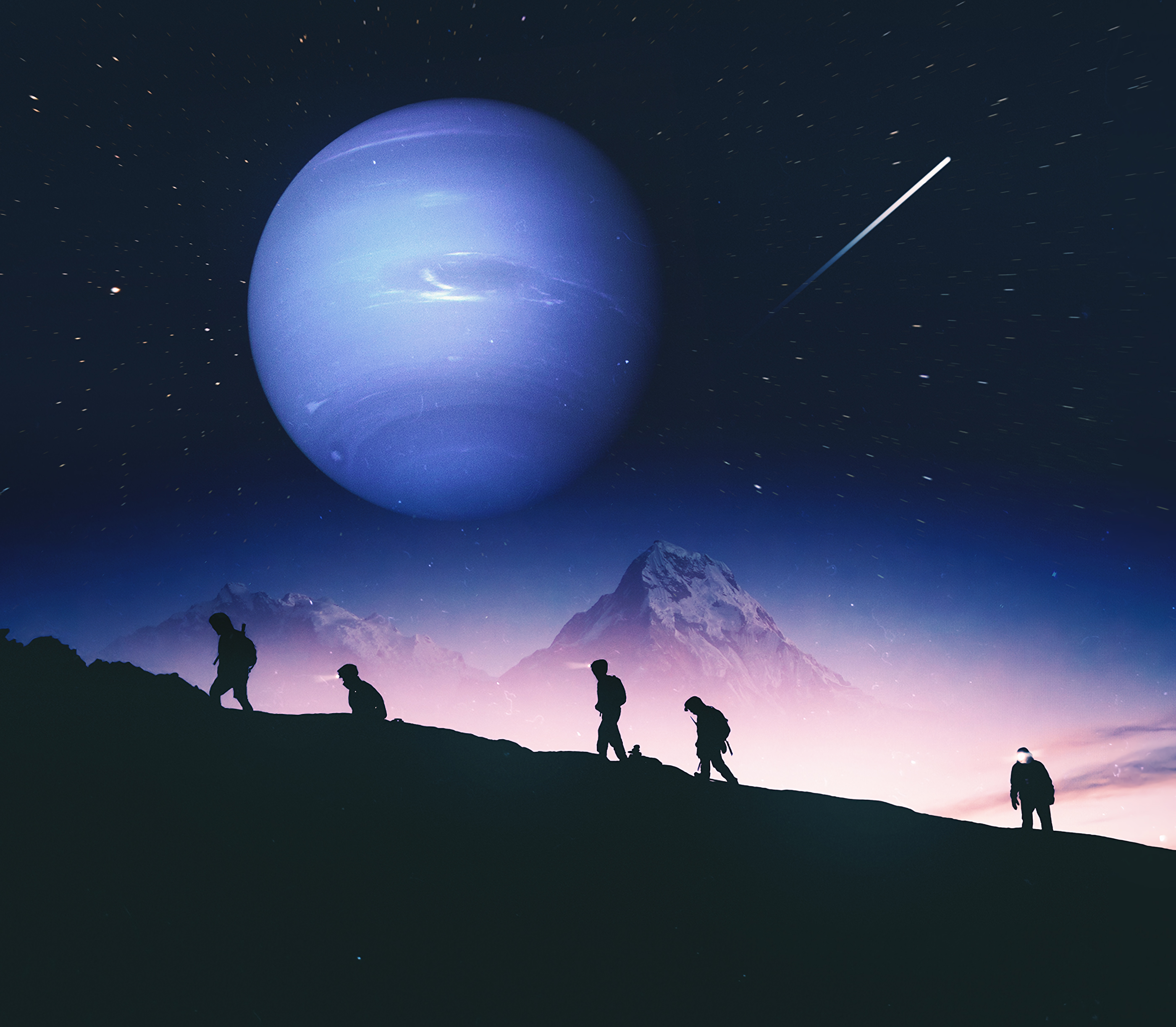 planet, universe, people, mountains, miscellanea, miscellaneous, silhouettes HD wallpaper