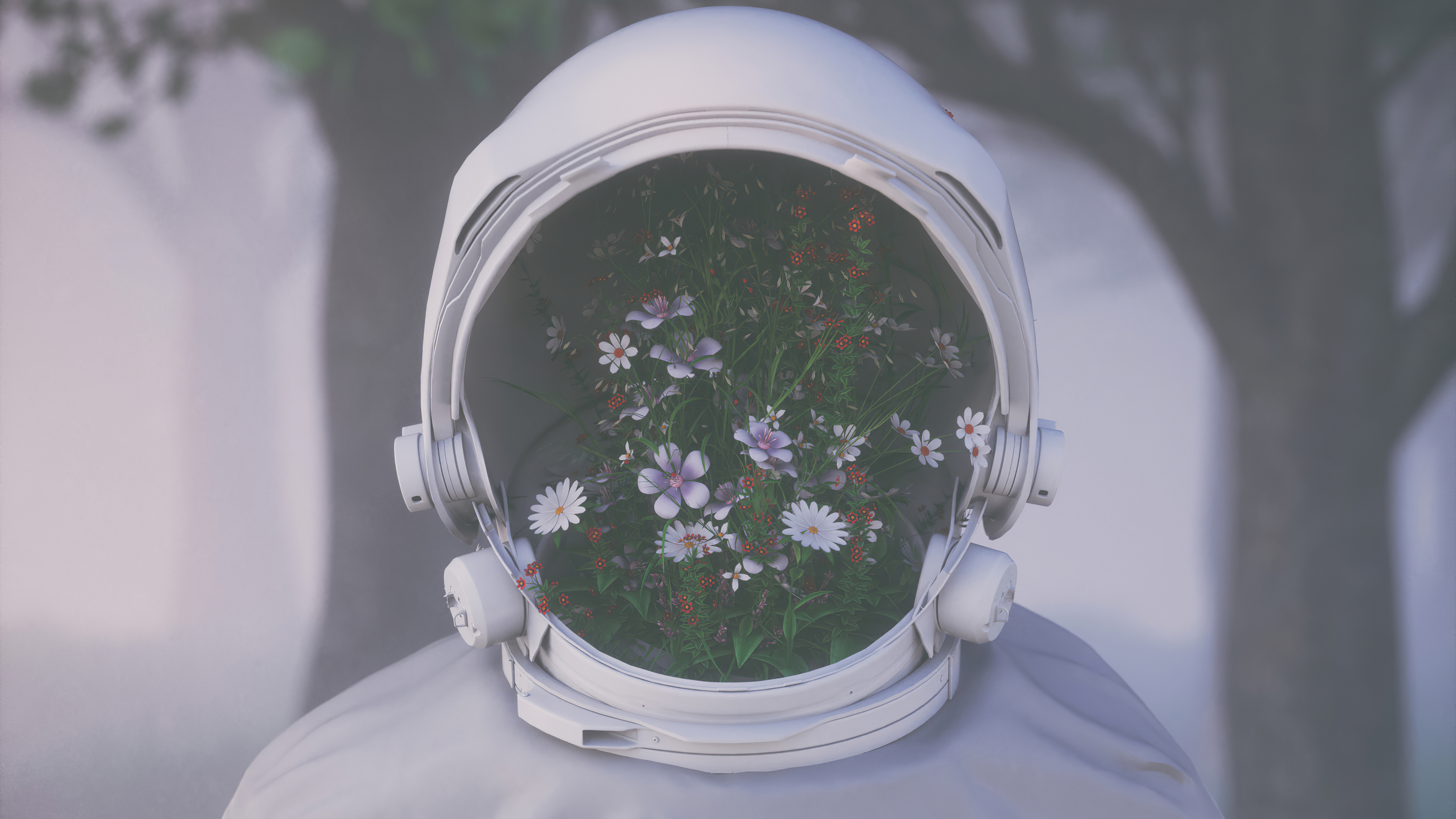 Download mobile wallpaper Flower, Sci Fi, Astronaut, Manipulation for free.