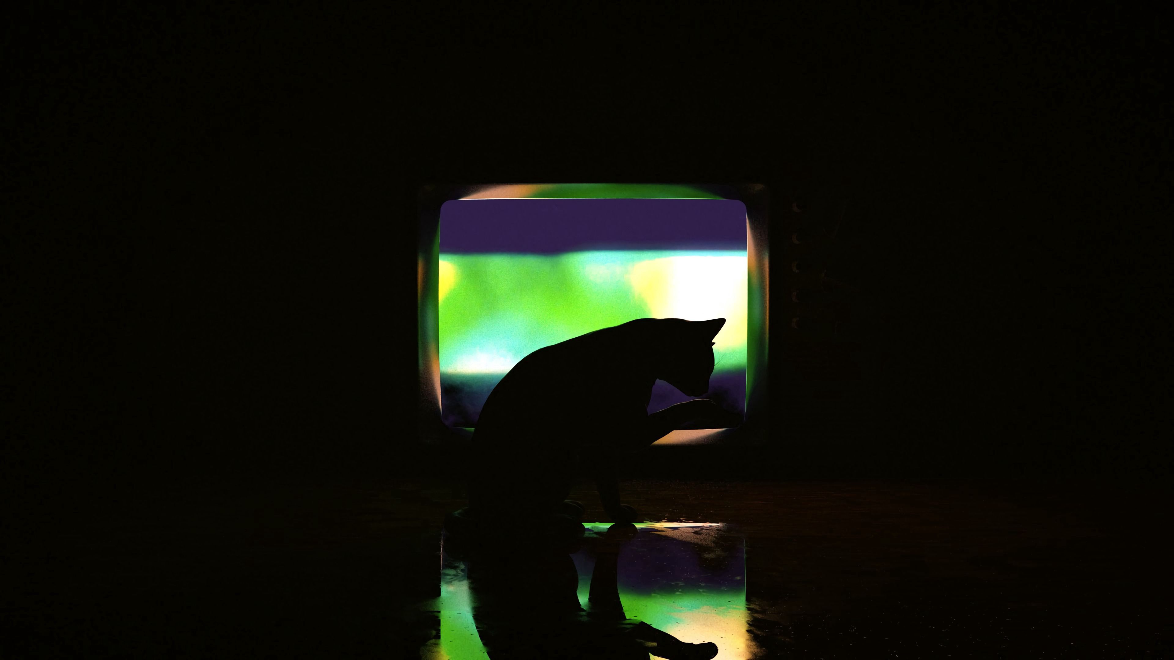 Download mobile wallpaper Cat, Silhouette, Darkness, Dark, Art for free.