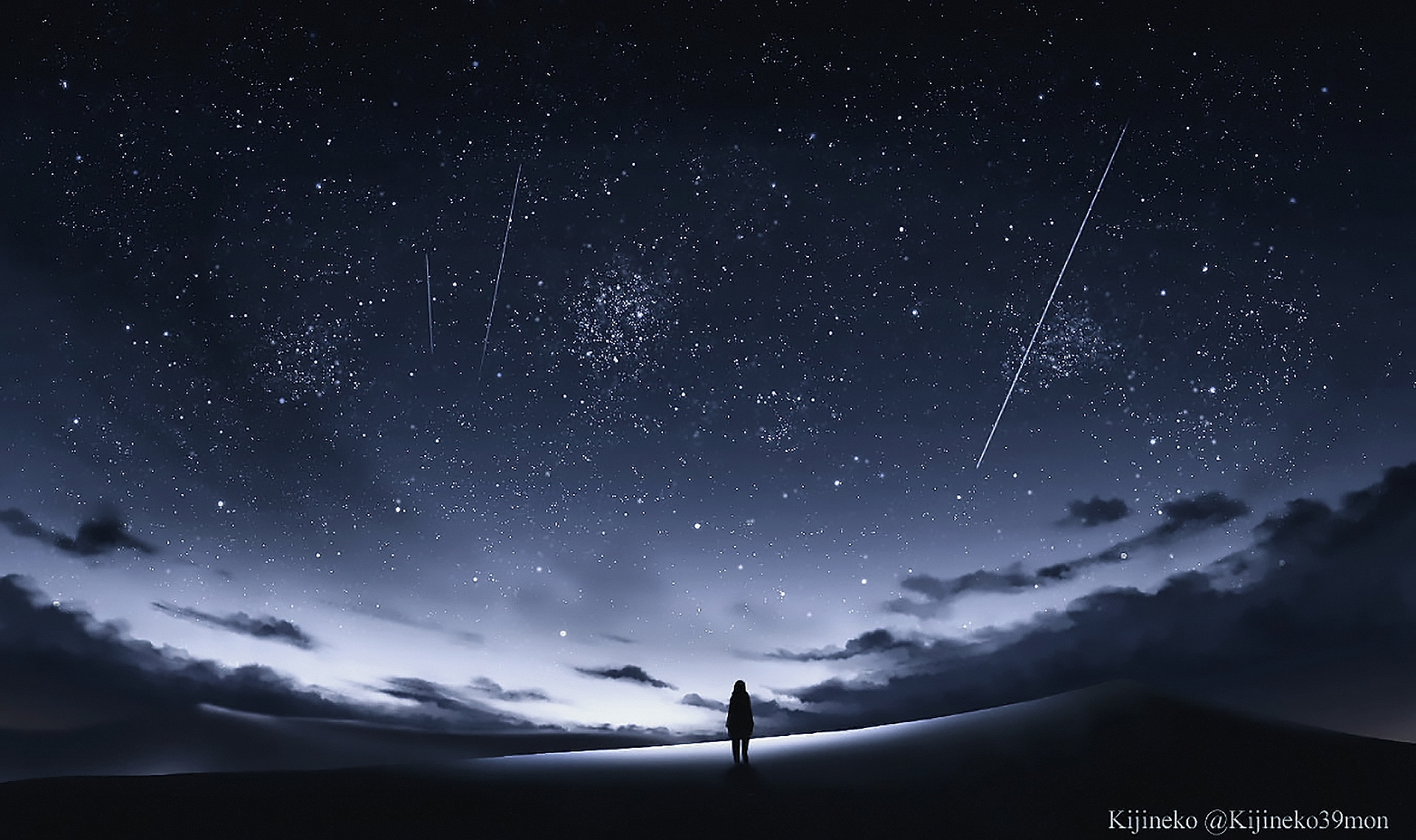 Скачать картинку Аниме, Небо, Звезды, Ночь, Облака, Комета, Оригинал в телефон бесплатно.