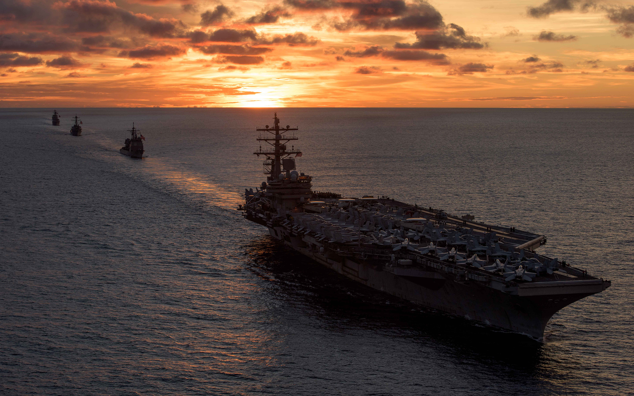 military, uss ronald reagan (cvn 76), aircraft carrier, horizon, sunset, warship, warships
