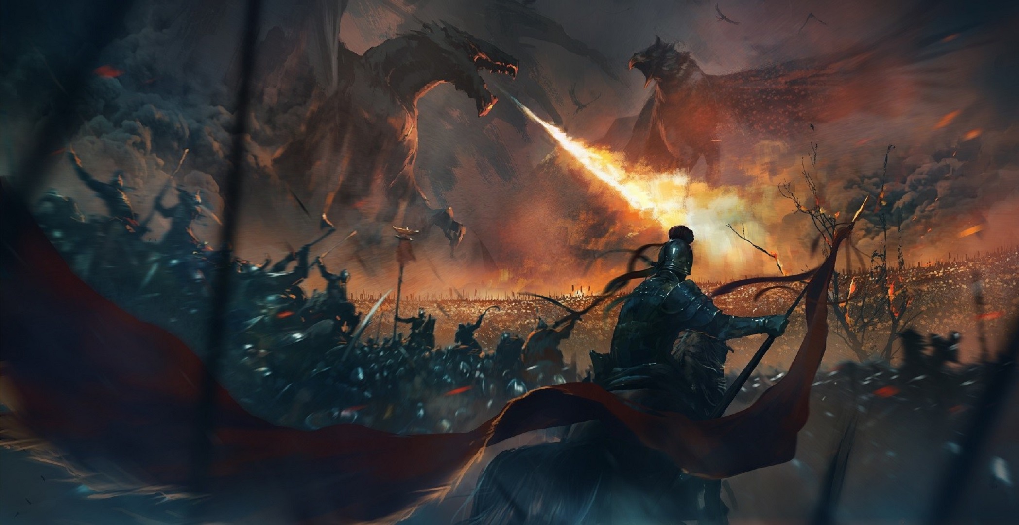 Free download wallpaper Fantasy, Dragon, Warrior, Battle on your PC desktop