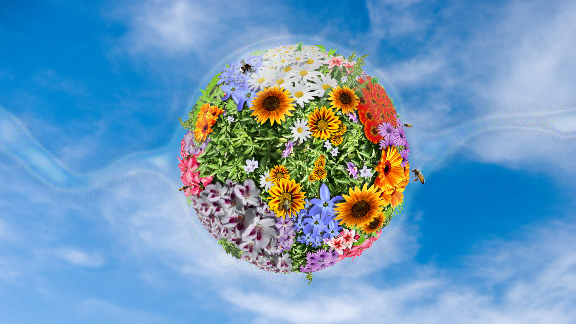 Laden Sie das Blume, Biene, Farben, Ball, Bunt, Frühling, Künstlerisch-Bild kostenlos auf Ihren PC-Desktop herunter