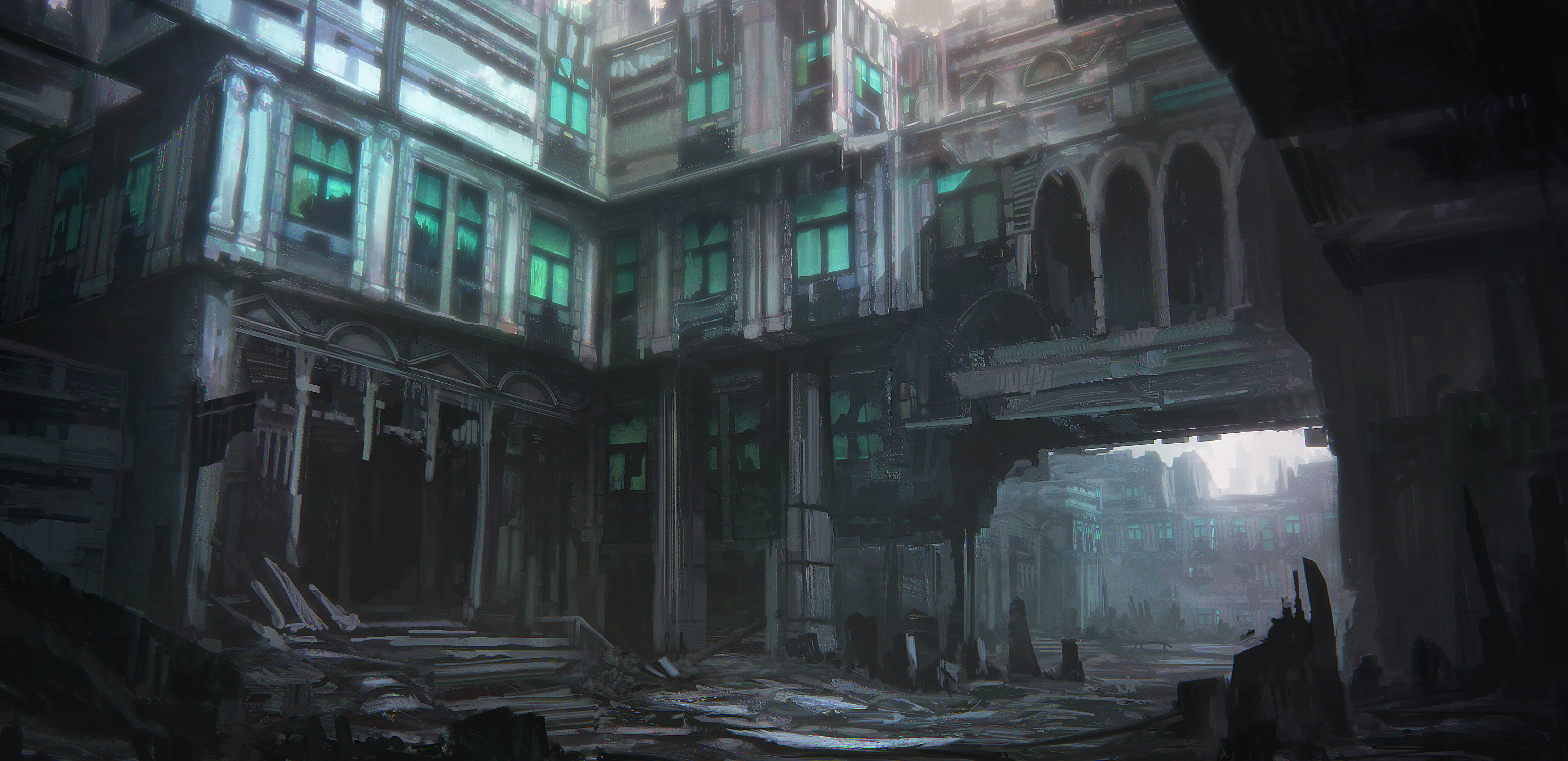 Download mobile wallpaper City, Dark, Sci Fi, Ruin for free.