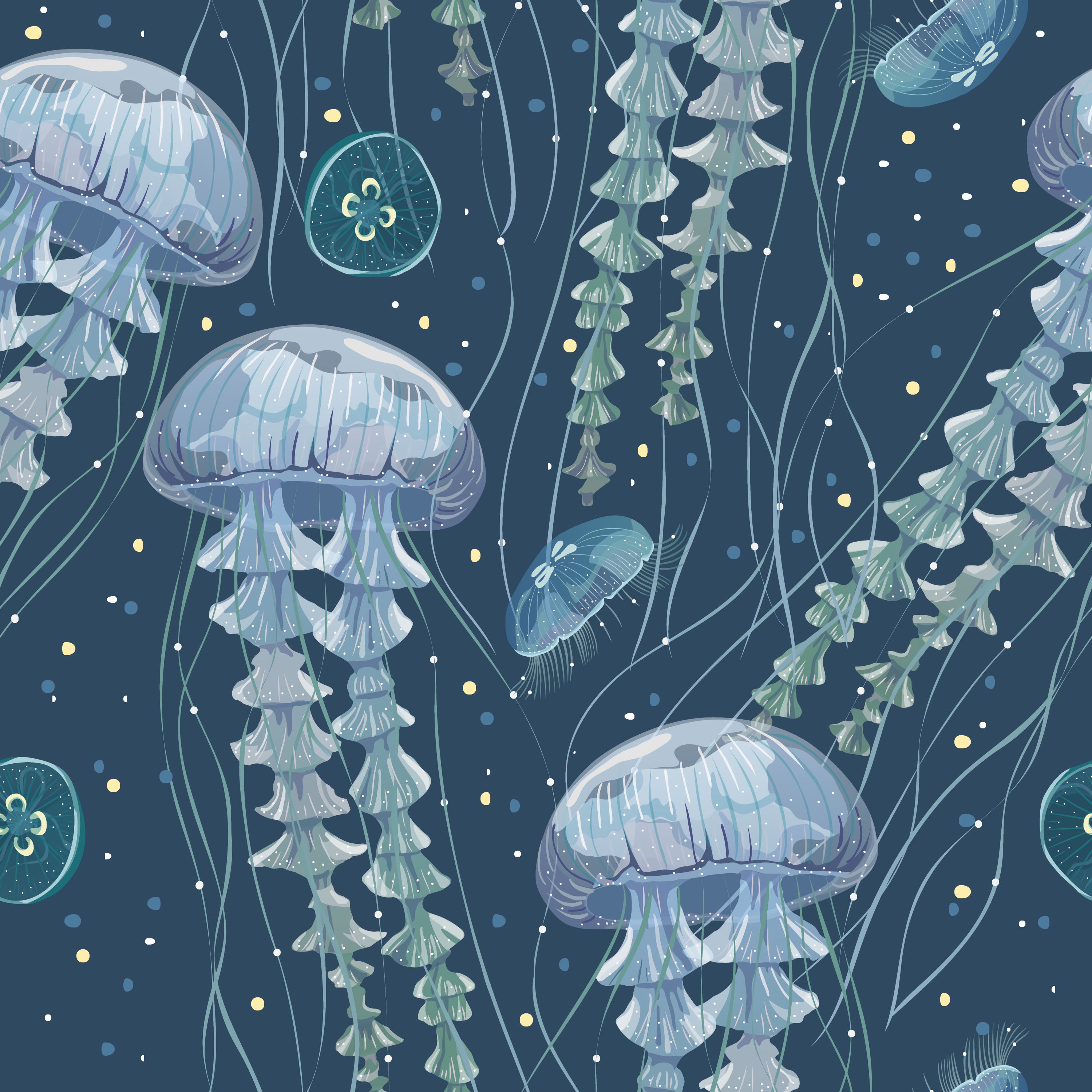56183 скачать обои медузы, щупальца, подводный мир, водоросли, вектор, арт - заставки и картинки бесплатно