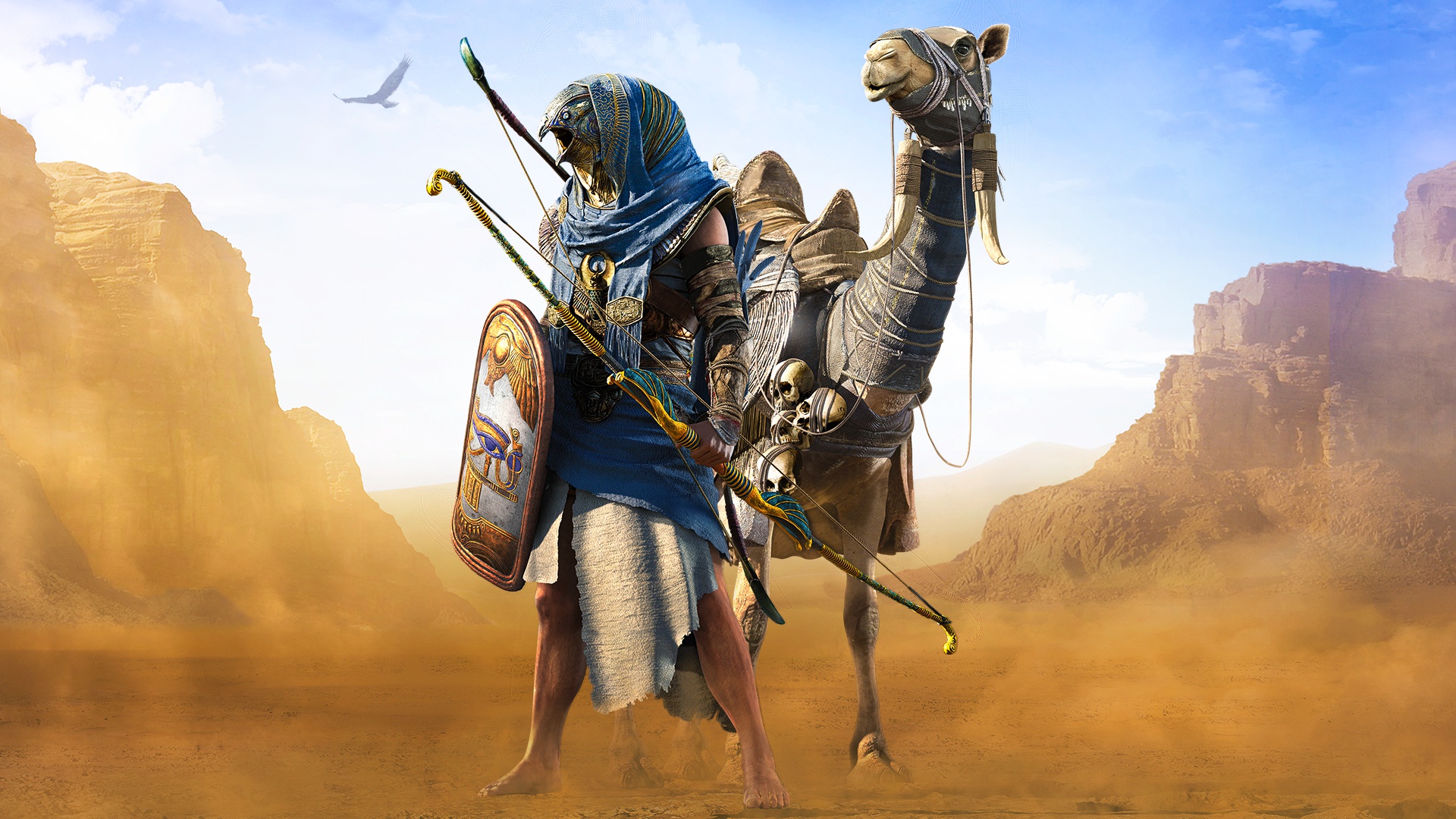 Free download wallpaper Assassin's Creed, Bow, Warrior, Creature, Video Game, Assassin's Creed Origins on your PC desktop