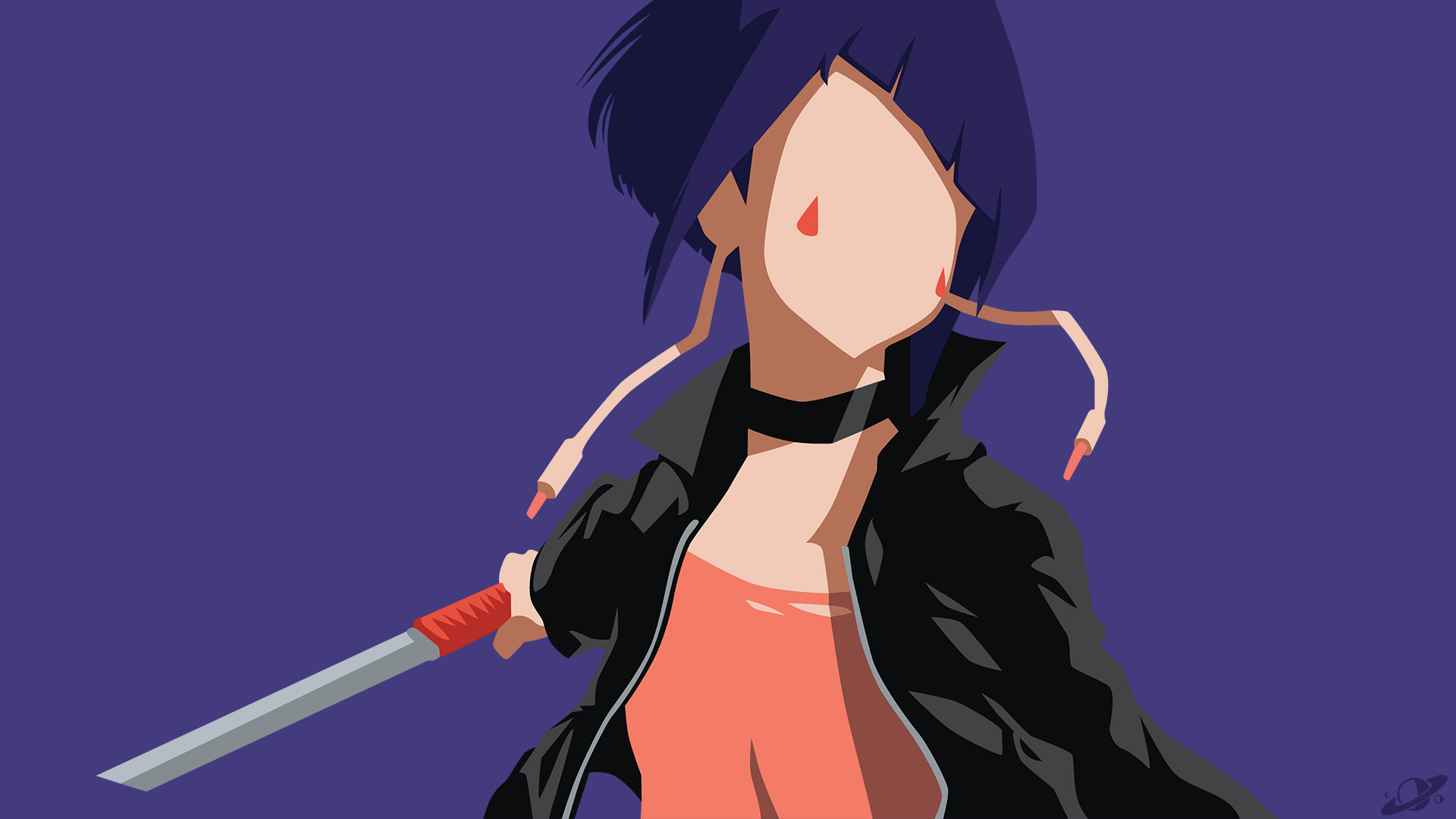 Laden Sie das Kragen, Jacke, Schwert, Minimalistisch, Lila Haare, Animes, Boku No Hero Academia, Kyōka Jirō-Bild kostenlos auf Ihren PC-Desktop herunter
