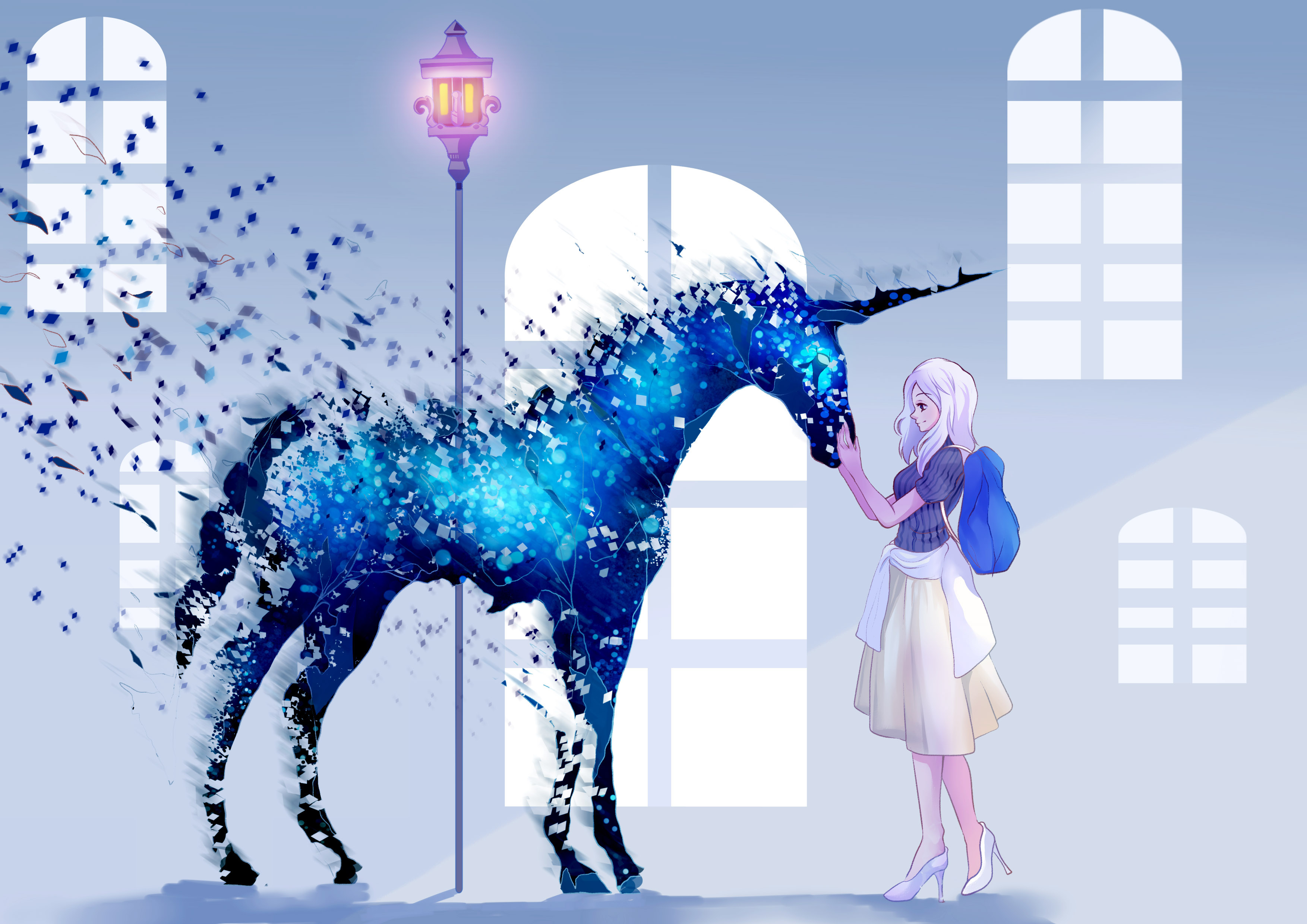 Download mobile wallpaper Anime, Animal, Unicorn, White Hair for free.