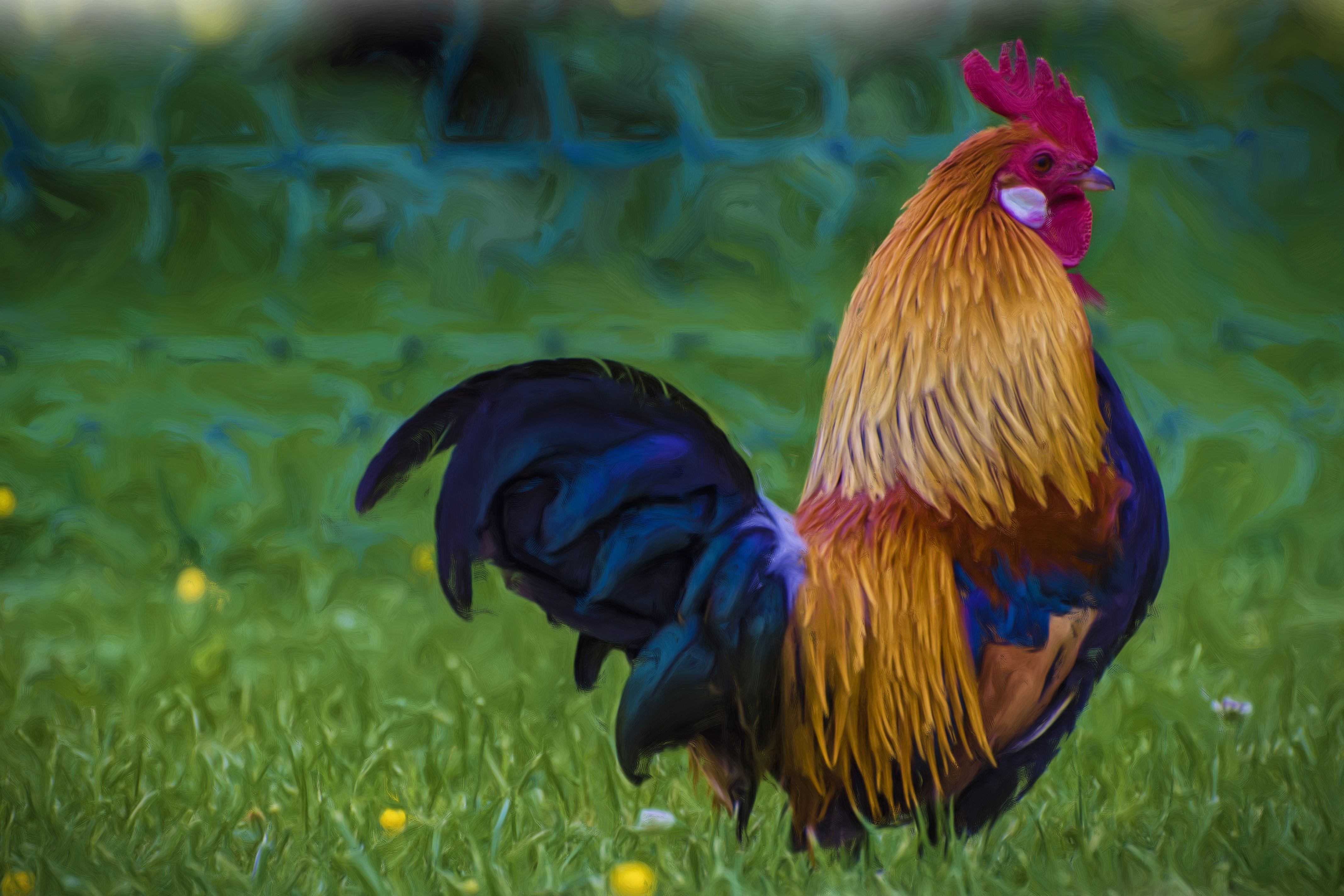 399641 descargar imagen animales, gallo, ave, pollo, pintura al óleo, pintura, aves: fondos de pantalla y protectores de pantalla gratis
