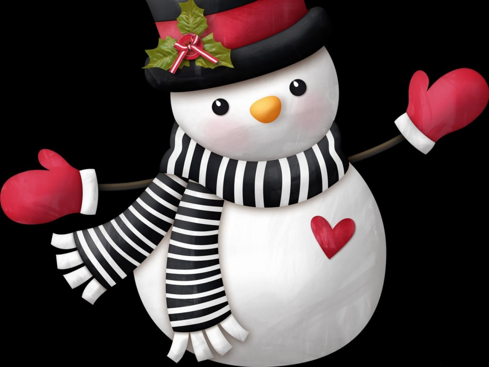 64482 скачать картинку праздники, снеговик, сердце, шляпа, варежки, шарф - обои и заставки бесплатно