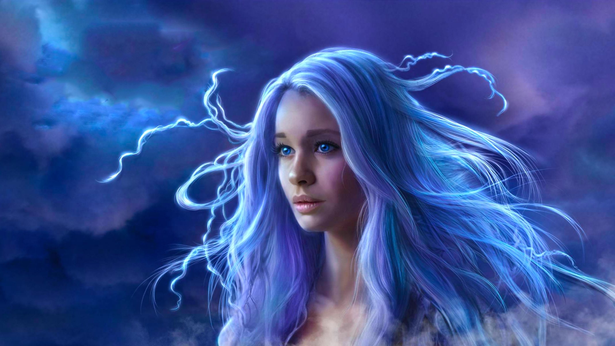 Baixe gratuitamente a imagem Fantasia, Olhos Azuis, Mulher, Cabelo Azul, Cabelo Longo na área de trabalho do seu PC