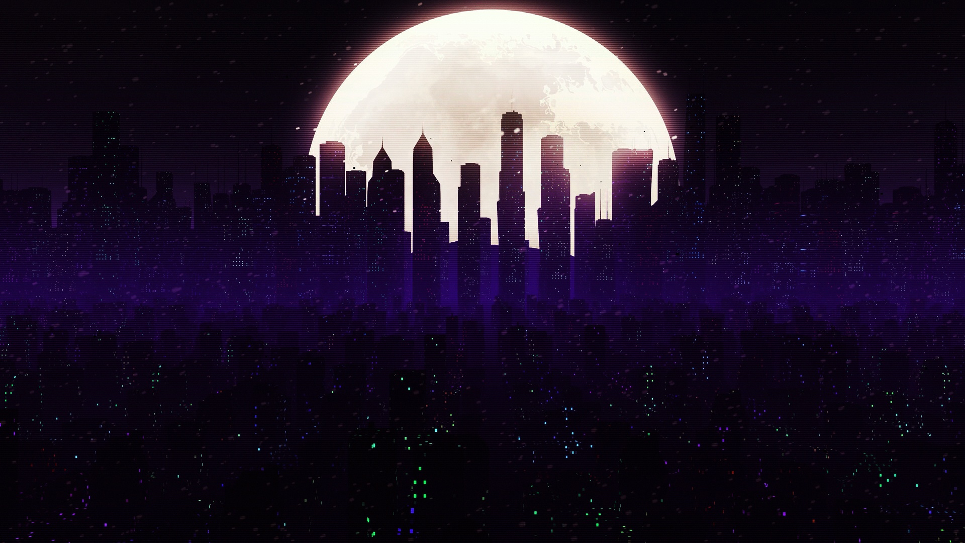 Download mobile wallpaper Night, Moon, City, Skyscraper, Building, Artistic for free.