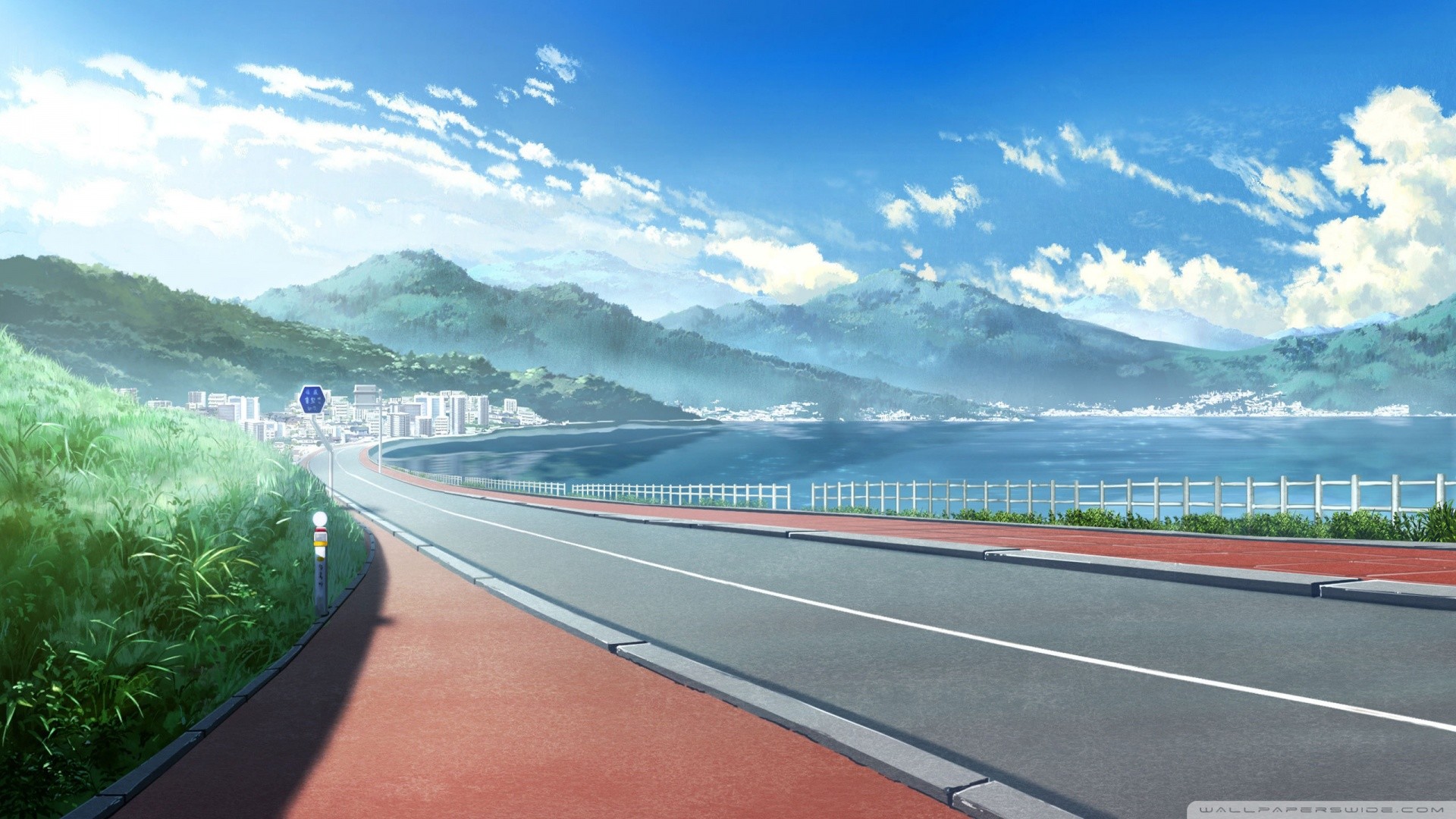Download mobile wallpaper Anime, Sky, Mountain, Road, Cloud, Grisaia (Series) for free.
