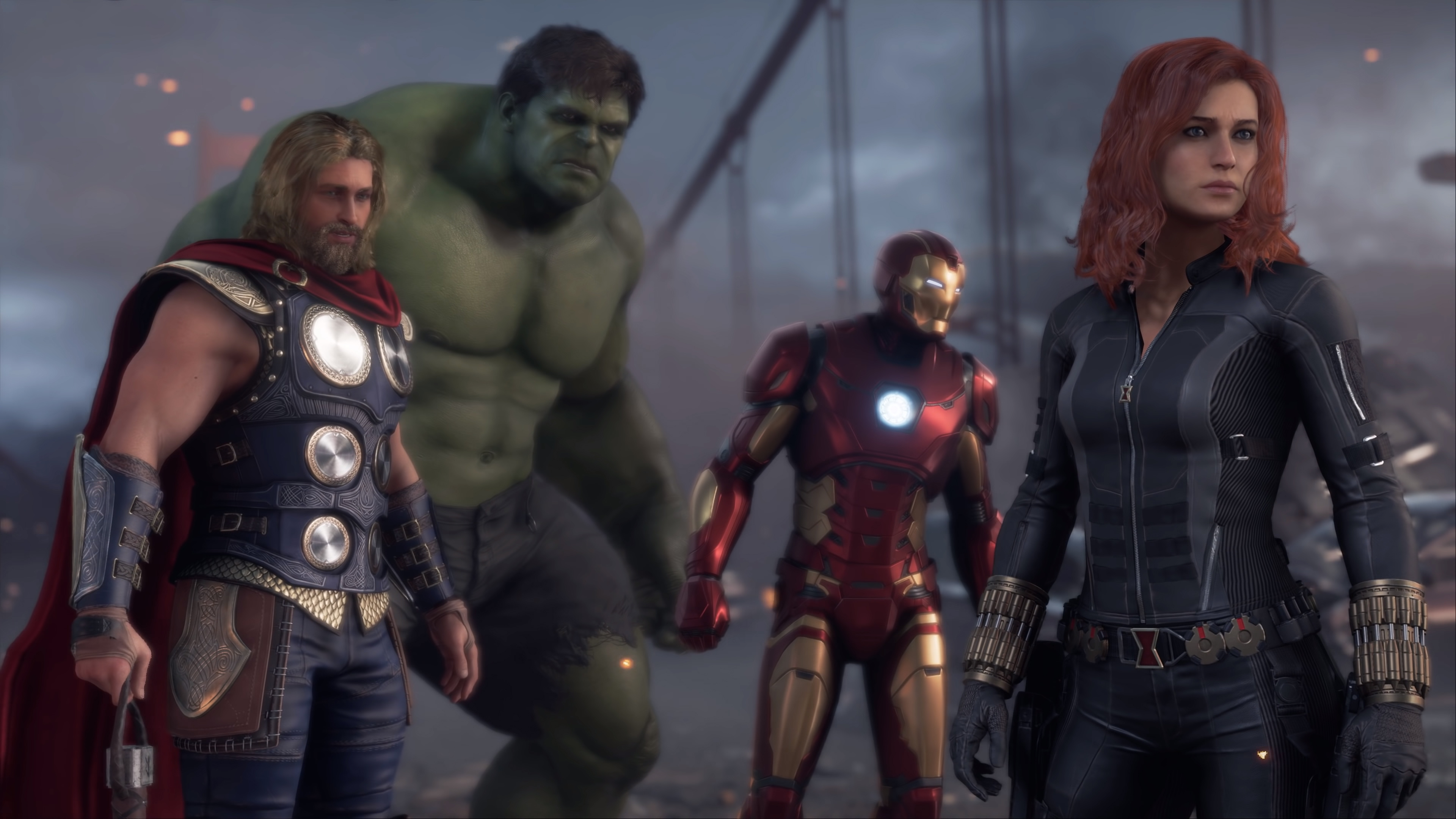 video game, marvel's avengers, black widow, hulk, iron man, thor, the avengers