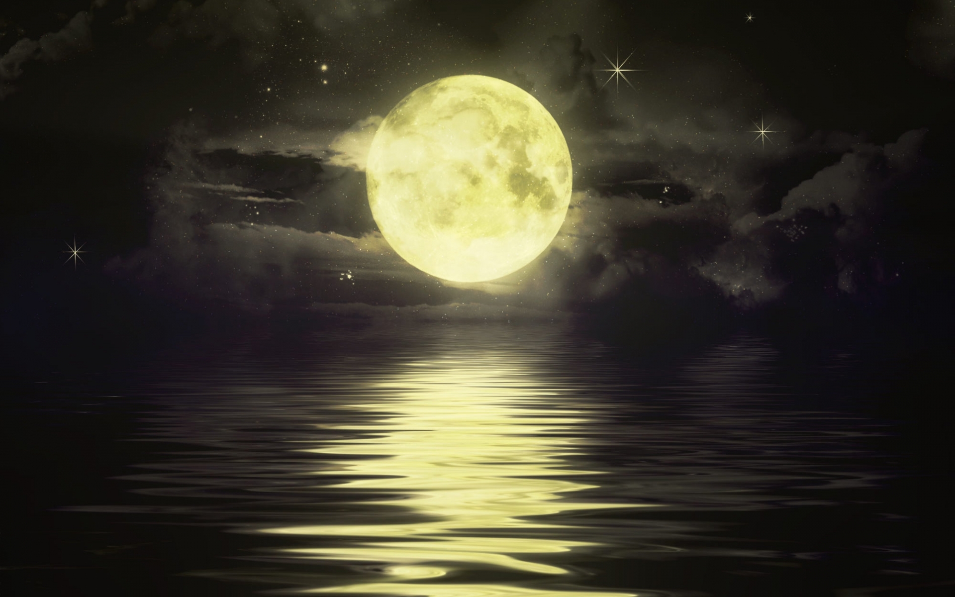 pictures, yellow, landscape, night, moon Full HD