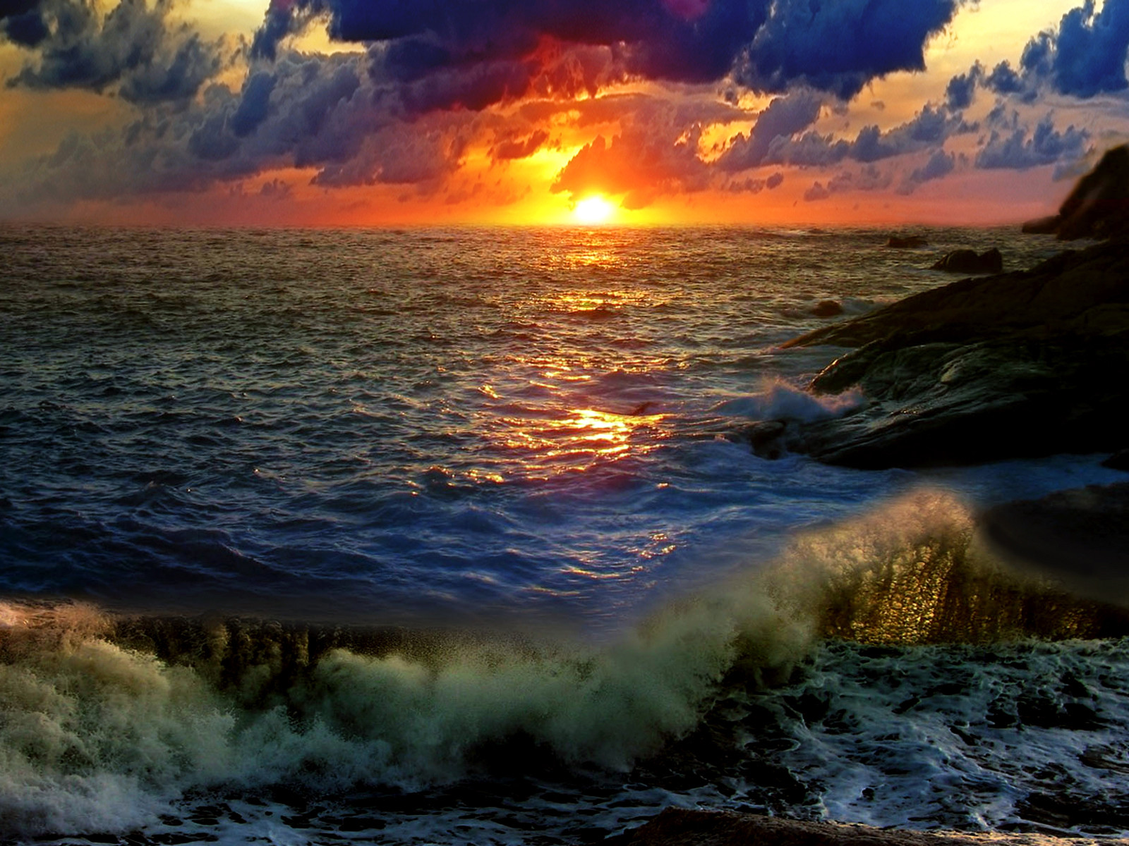 Free download wallpaper Water, Sunset, Coast, Ocean, Sunrise, Earth, Wave on your PC desktop