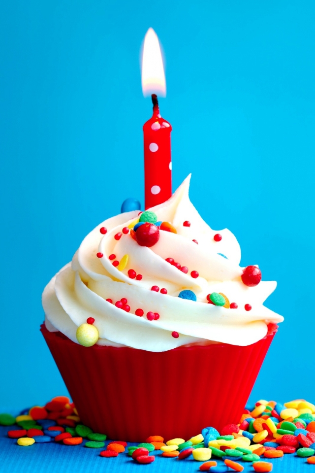 Download mobile wallpaper Holiday, Colors, Candle, Sweets, Cupcake, Candy, Birthday for free.