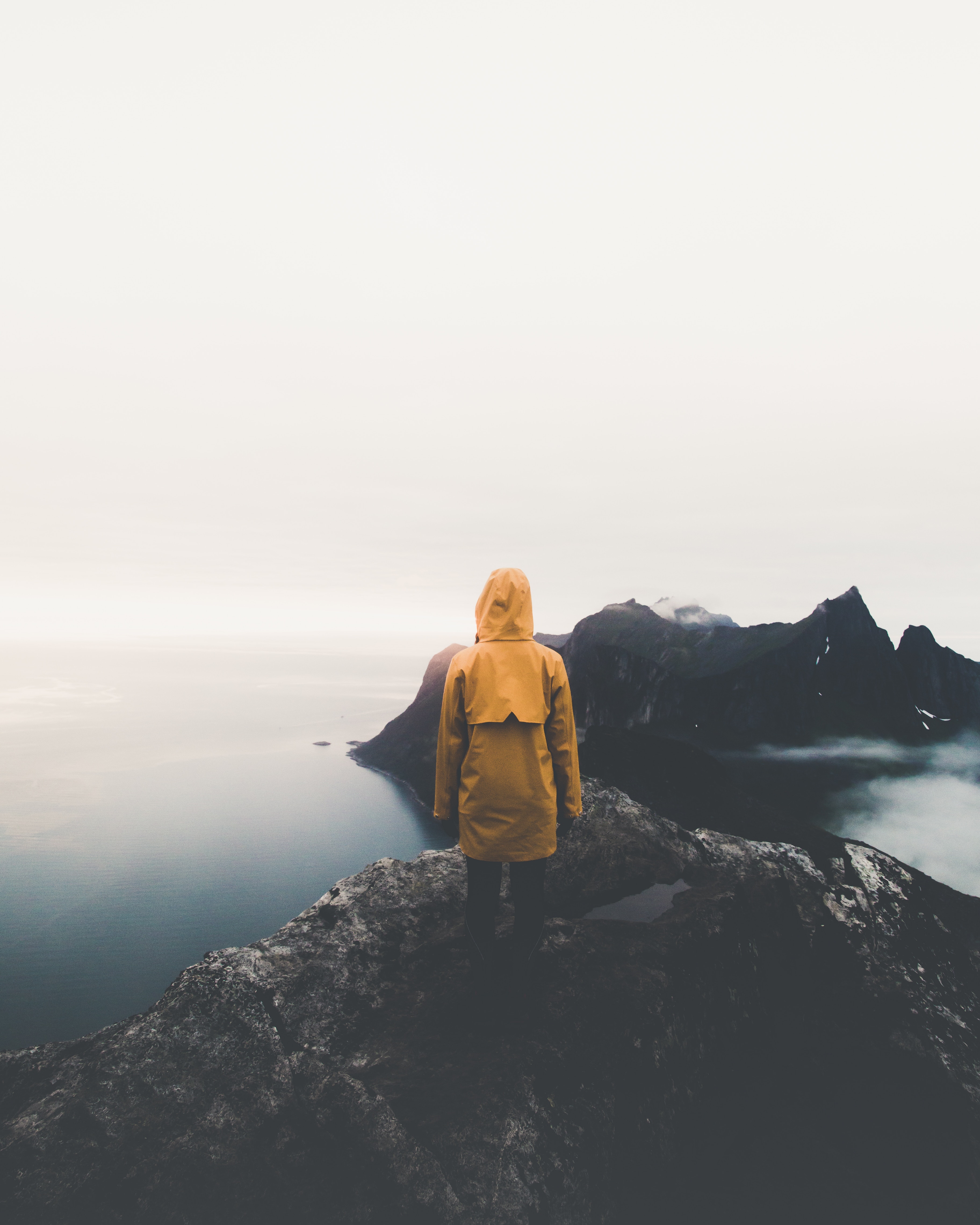 loneliness, privacy, nature, mountains, seclusion, fog, norway, hood, senja Full HD
