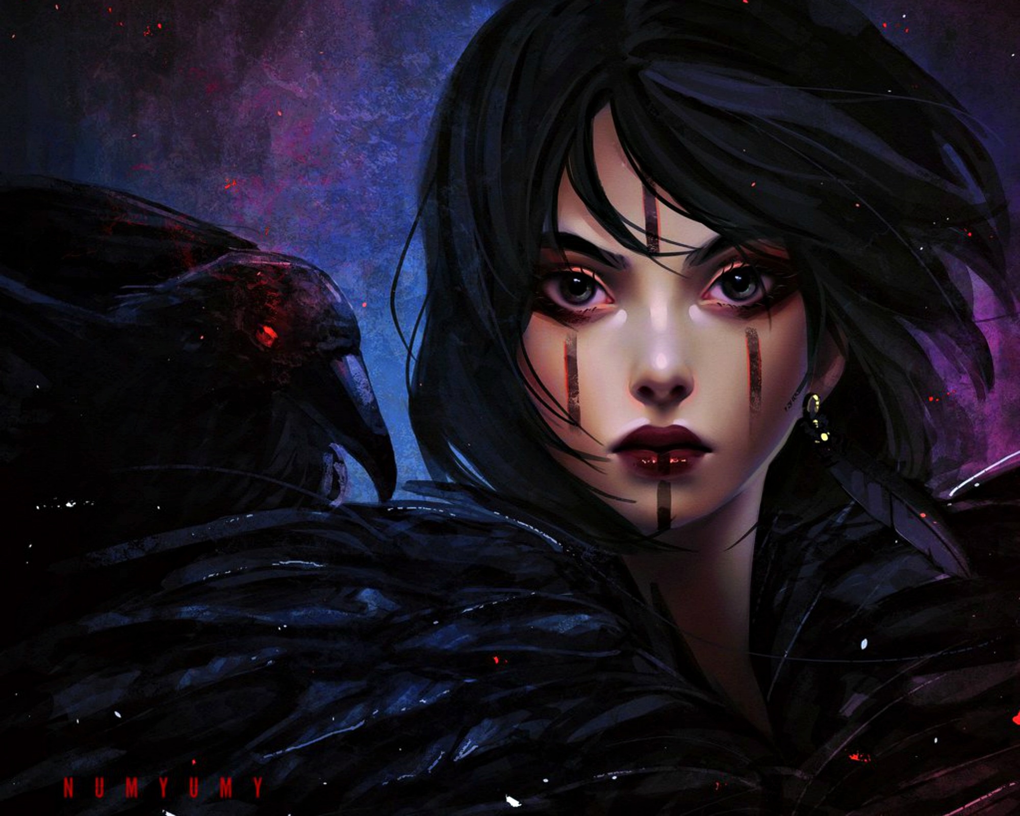Free download wallpaper Dark, Wings, Angel, Raven, Black Hair, Lipstick on your PC desktop