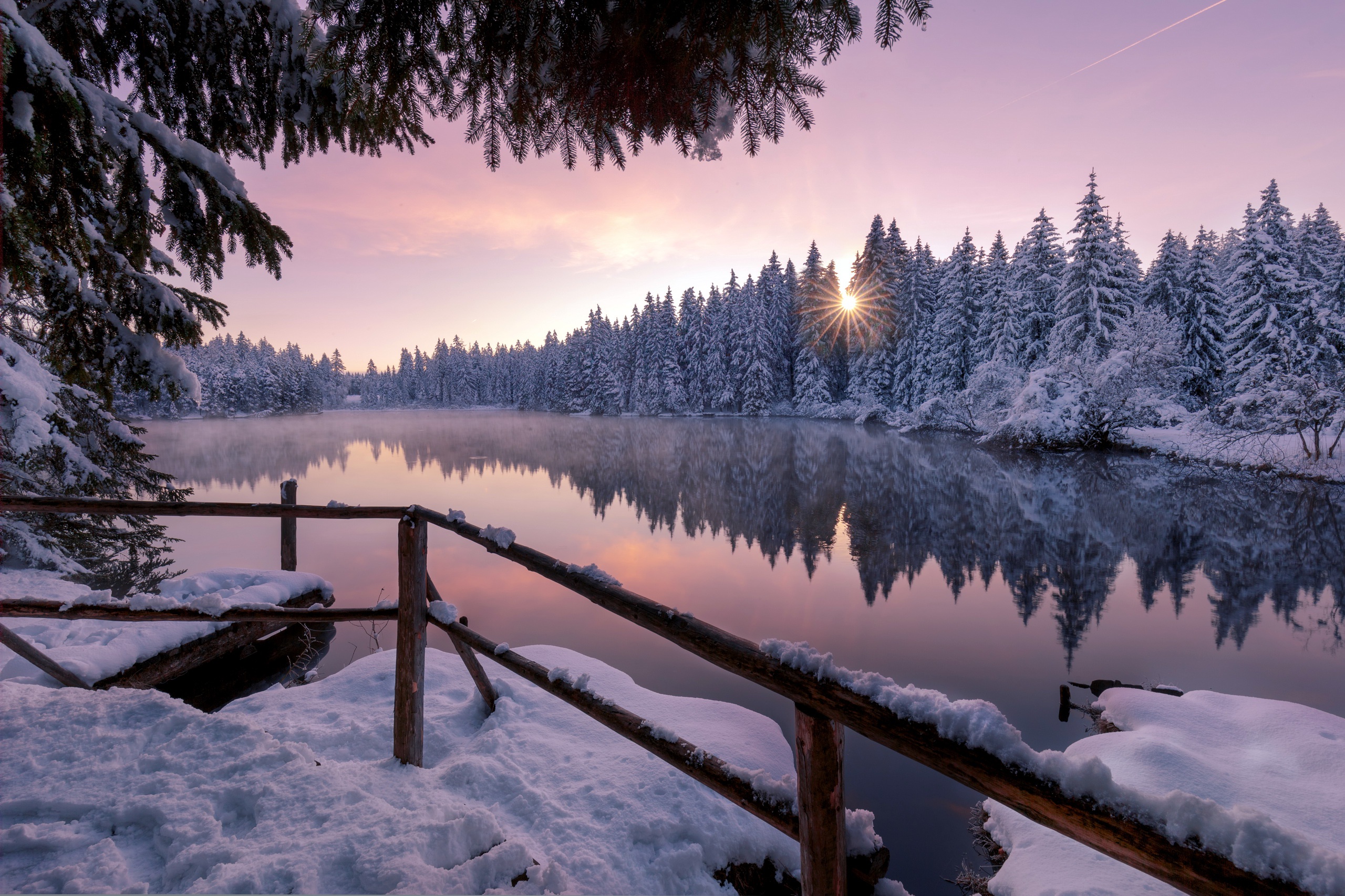 Download mobile wallpaper Winter, Snow, Sunrise, Earth for free.