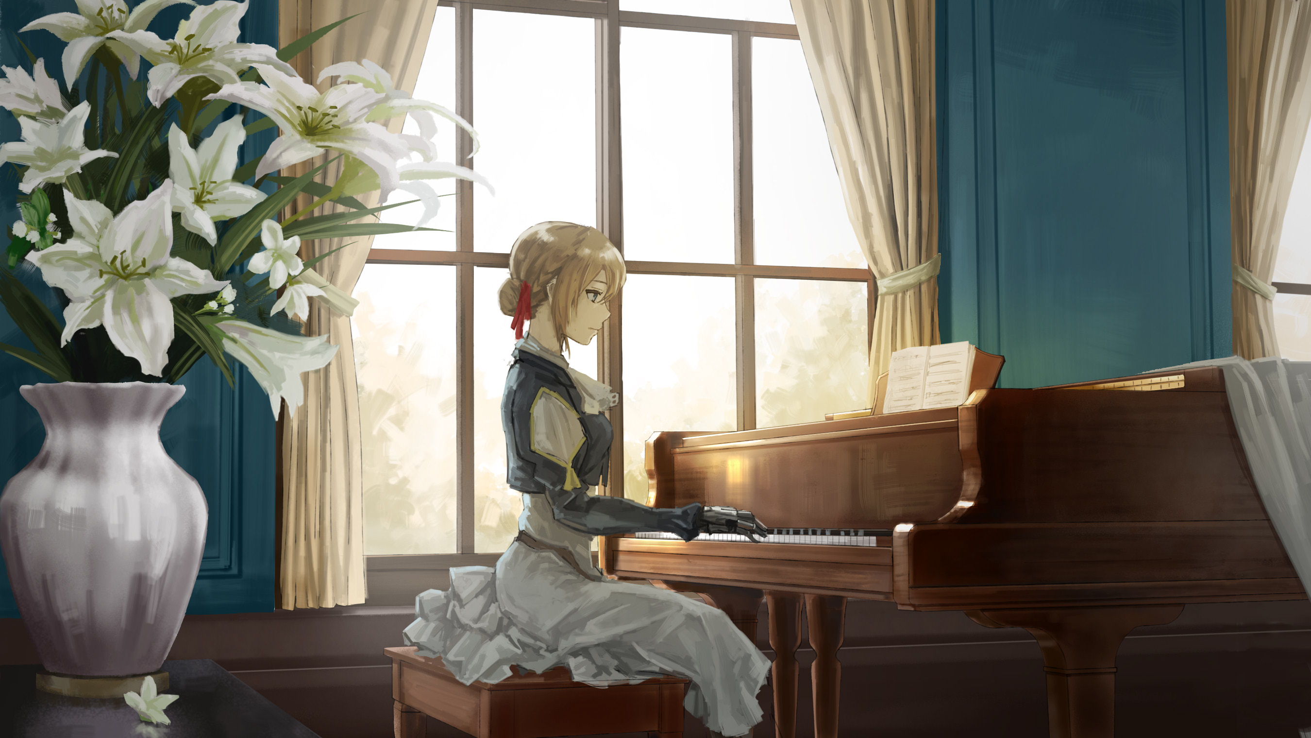 Laden Sie das Klavier, Blondinen, Animes, Violet Evergarden (Charakter), Violet Evergarden-Bild kostenlos auf Ihren PC-Desktop herunter