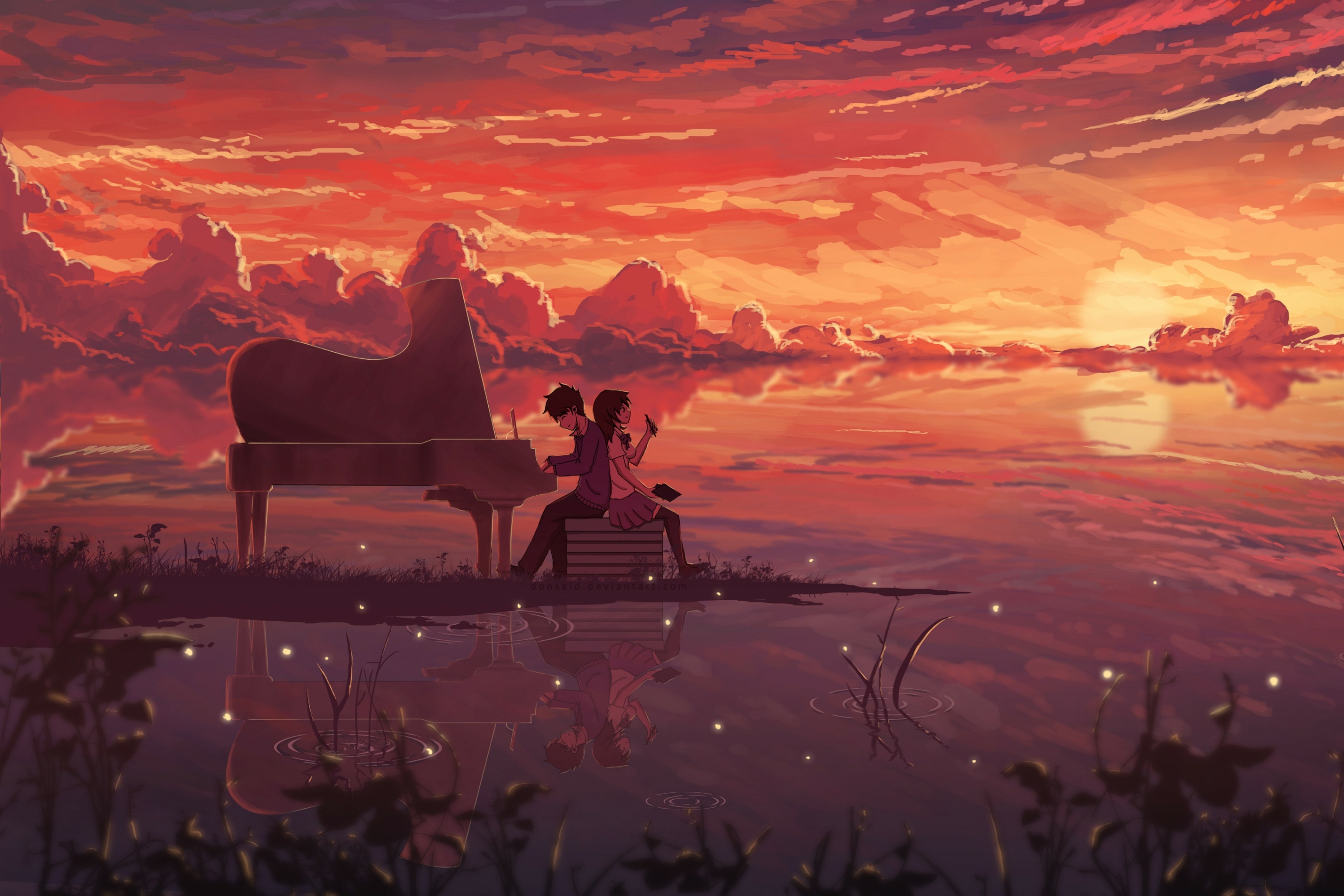 Free download wallpaper Anime, Sunset, Piano, Original on your PC desktop