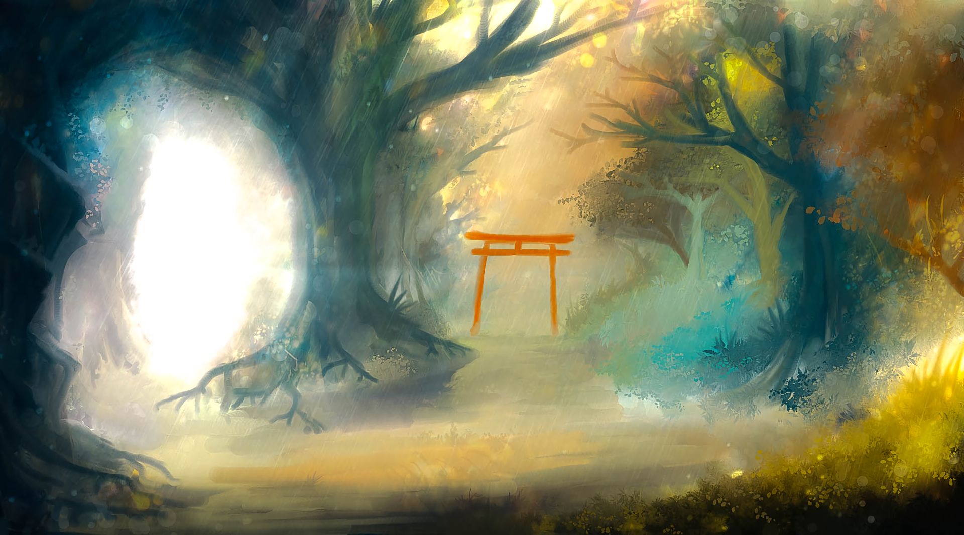 Download mobile wallpaper Anime, Forest, Torii for free.