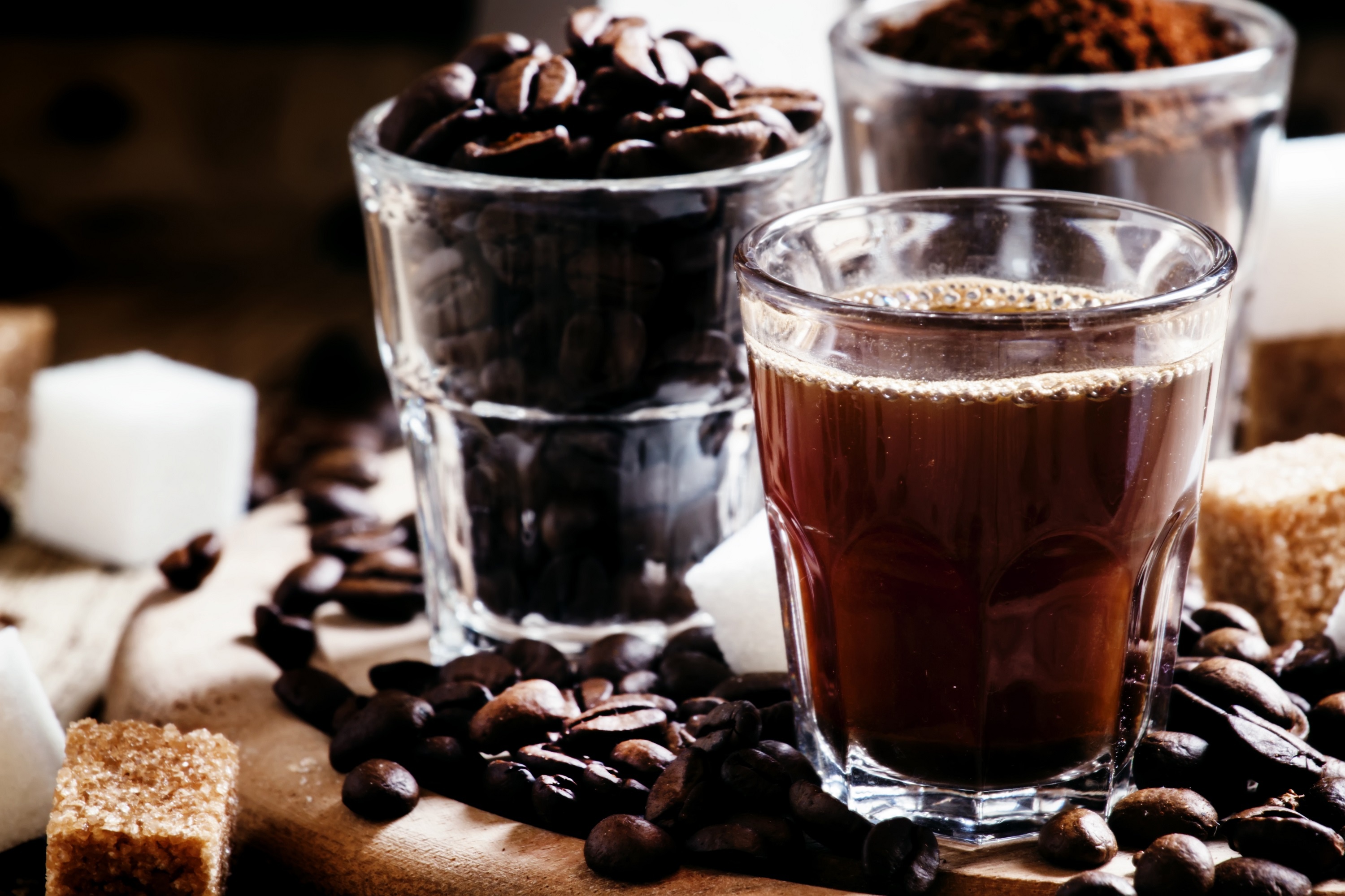Free download wallpaper Food, Coffee, Still Life, Glass, Coffee Beans, Sugar on your PC desktop