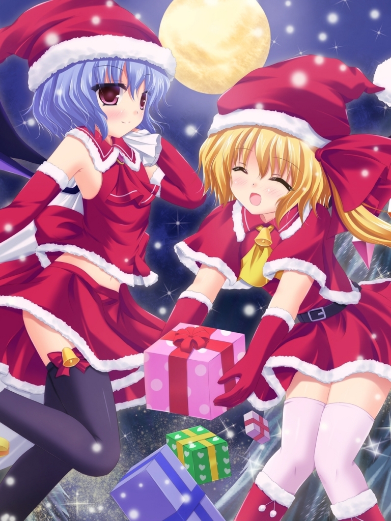 Download mobile wallpaper Anime, Christmas, Remilia Scarlet, Flandre Scarlet, Touhou, Shrine Maiden for free.